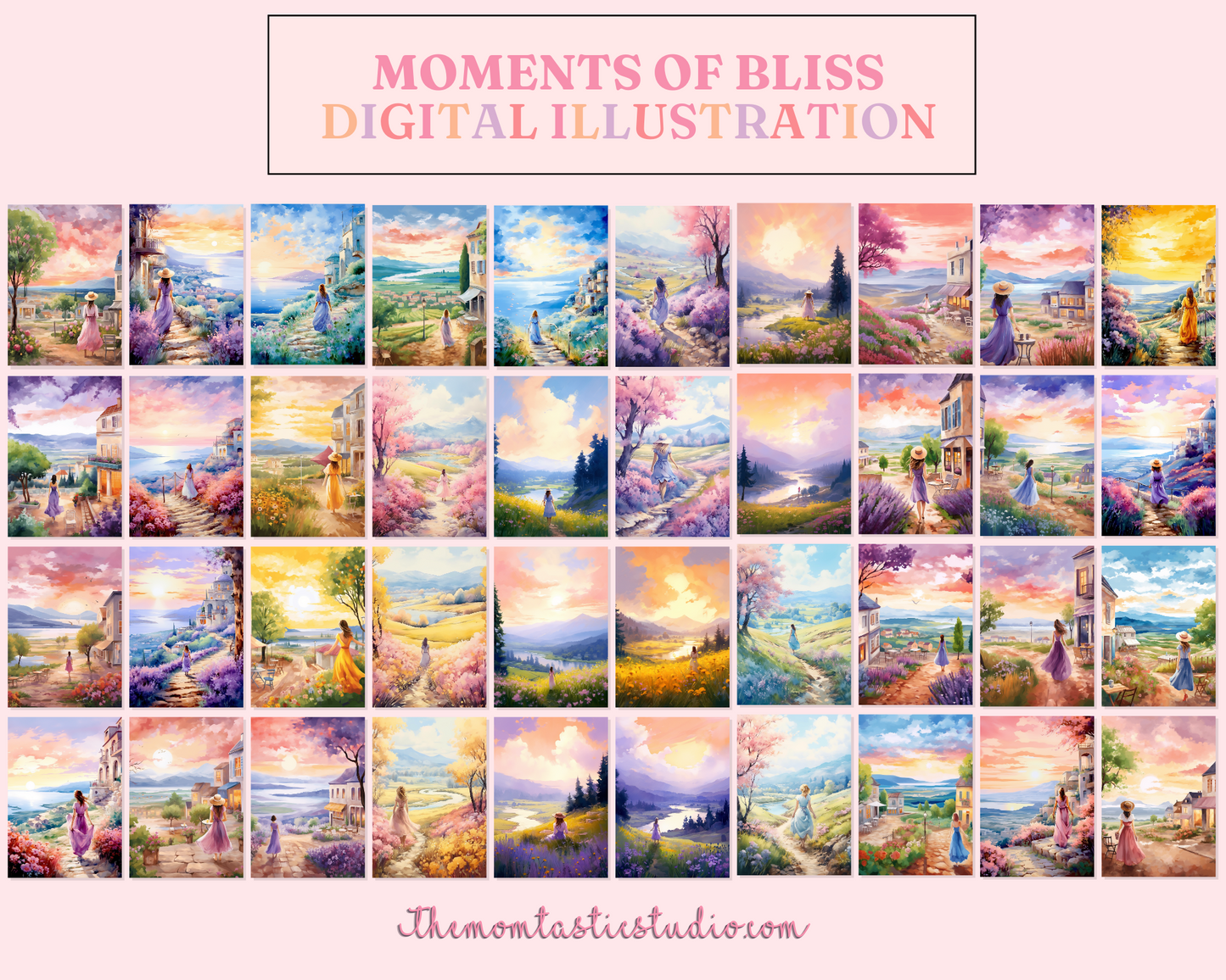 Moments of Bliss - Watercolor Digital Illustration - 300 DPI - Commercial Use - Instant Download