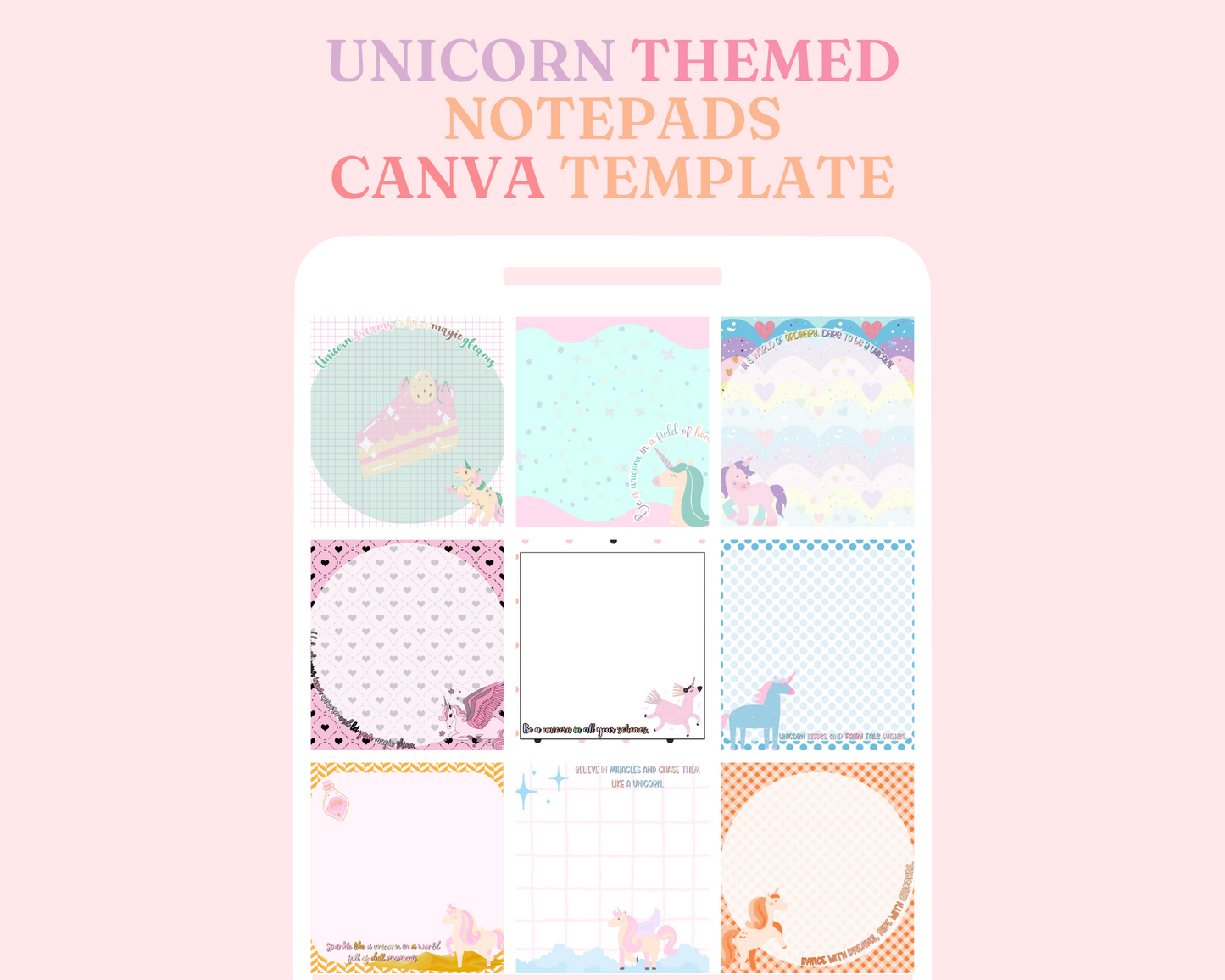 Unicorn Themed Notepads - Canva Editable Template (3x5 x 3.5in) - Commercial Use