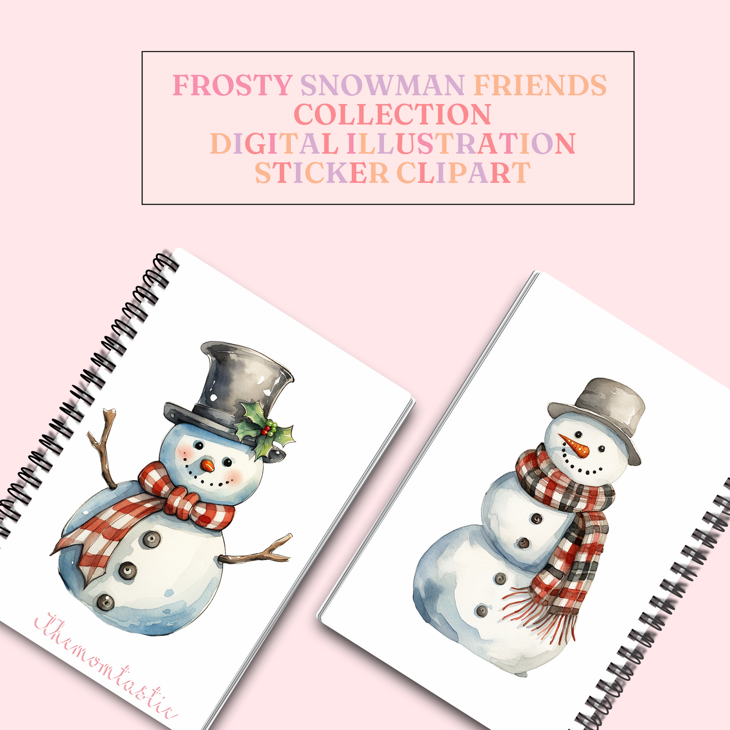 Frosty Snowman Friends Watercolor Cliparts – High-Quality PNG - Transparent Background - Commercial Use