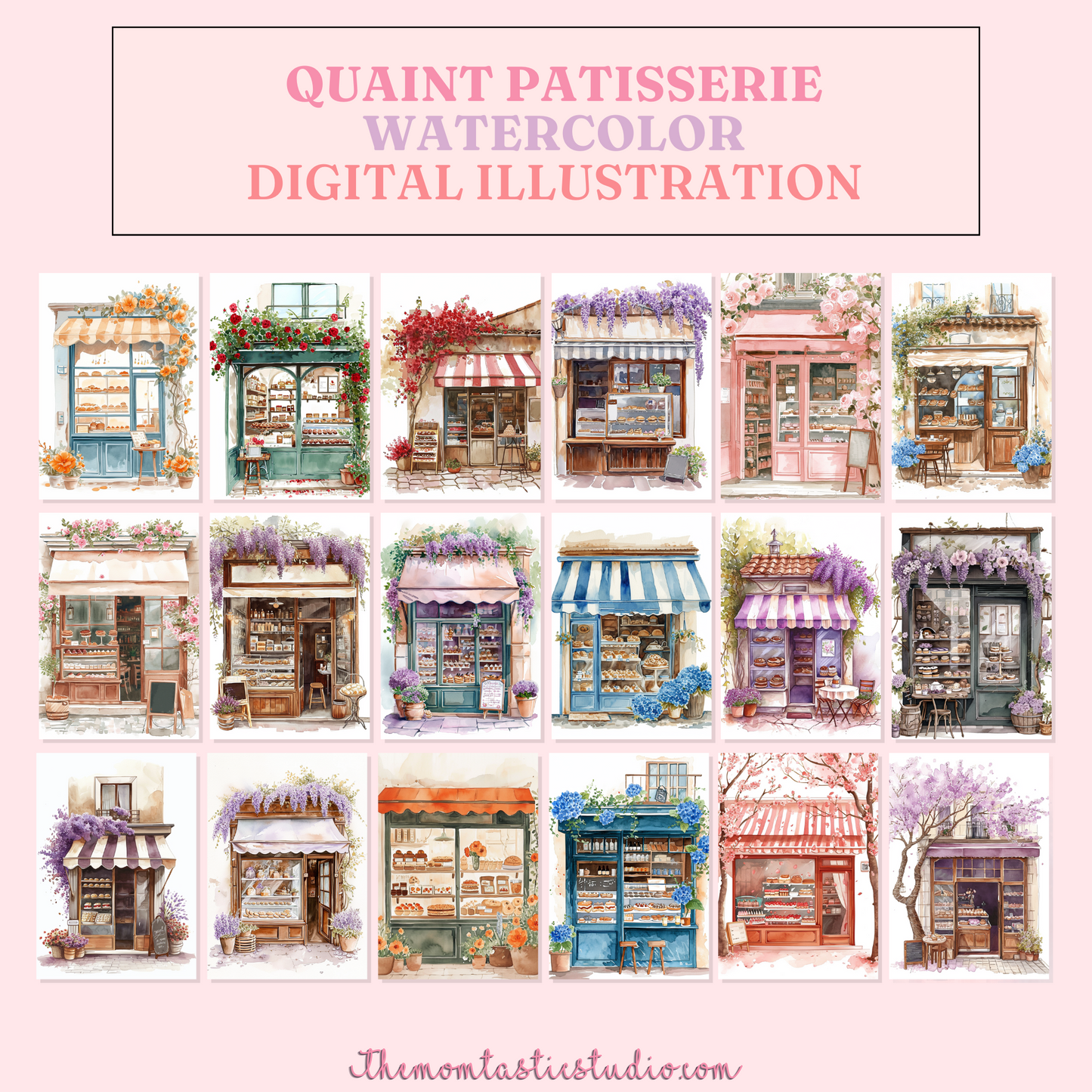 Quaint Patisserie Watercolor Digital Illustration 300DPI – Instant Download – Commercial Use