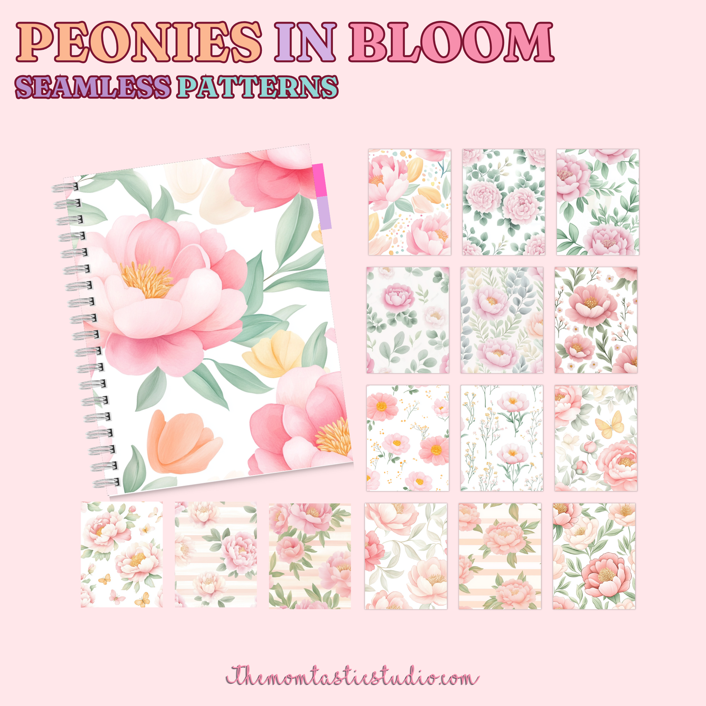 Peonies in Bloom Seamless Patterns for Commercial Use, Digital Paper - 300 DPI
