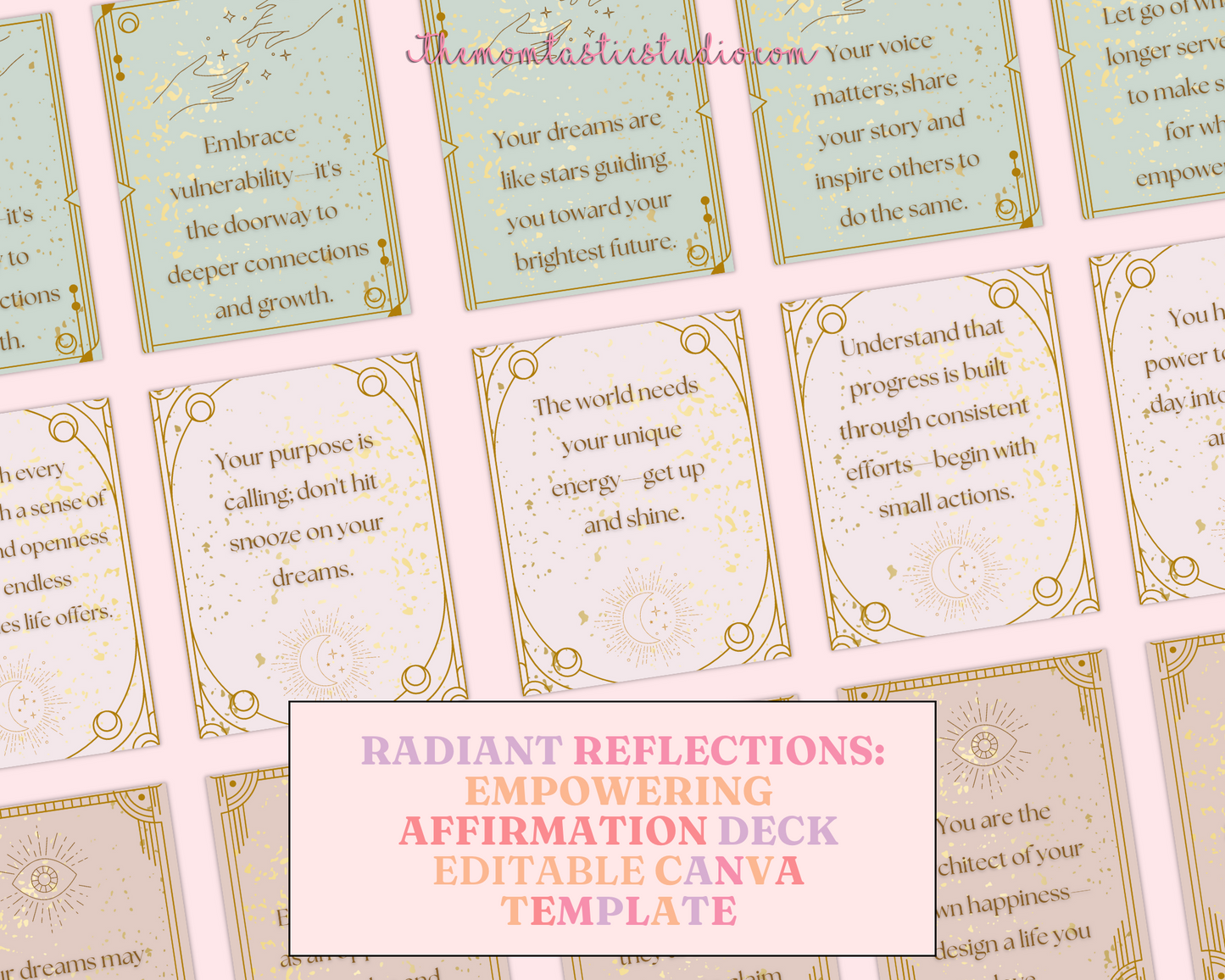 Radiant Reflections: Empowering Affirmation Deck Editable | Canva Template | Commercial Use