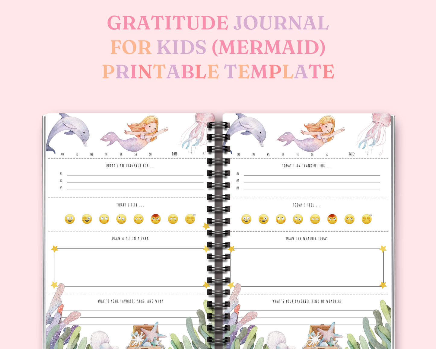 Gratitude Journal for Kids - Mermaid - Printable Template - A4 - PDF File - Commercial License - Reseller Rights