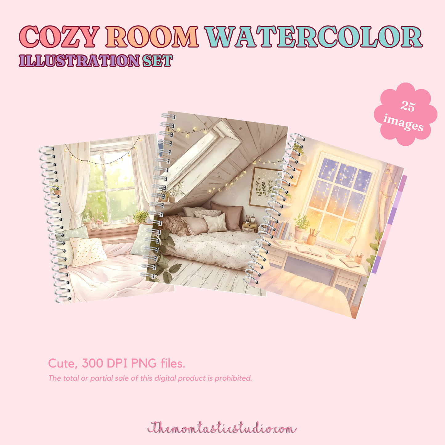 Cozy Room Watercolor Illustration Set - 300 DPI – Instant Download – Commercial Use