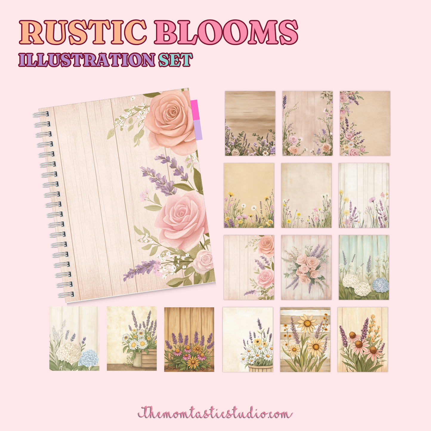 Rustic Blooms Illustration Set - 300 DPI – Instant Download – Commercial Use