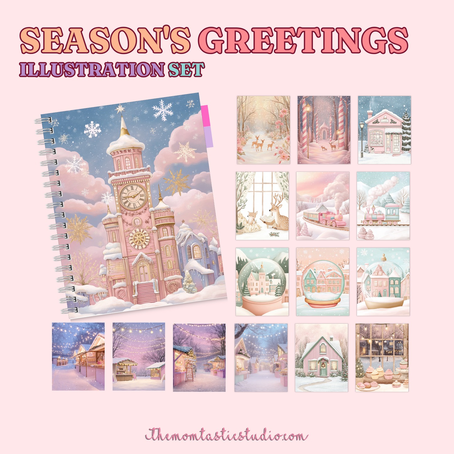 Seasons's Greetings Illustration Set - 300 DPI – Instant Download – Commercial Use