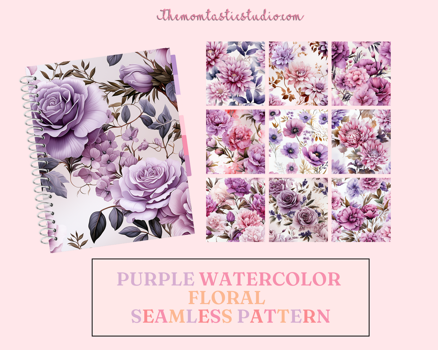 Purple Watercolor Floral Seamless Pattern, Watercolor Pattern for Commercial Use