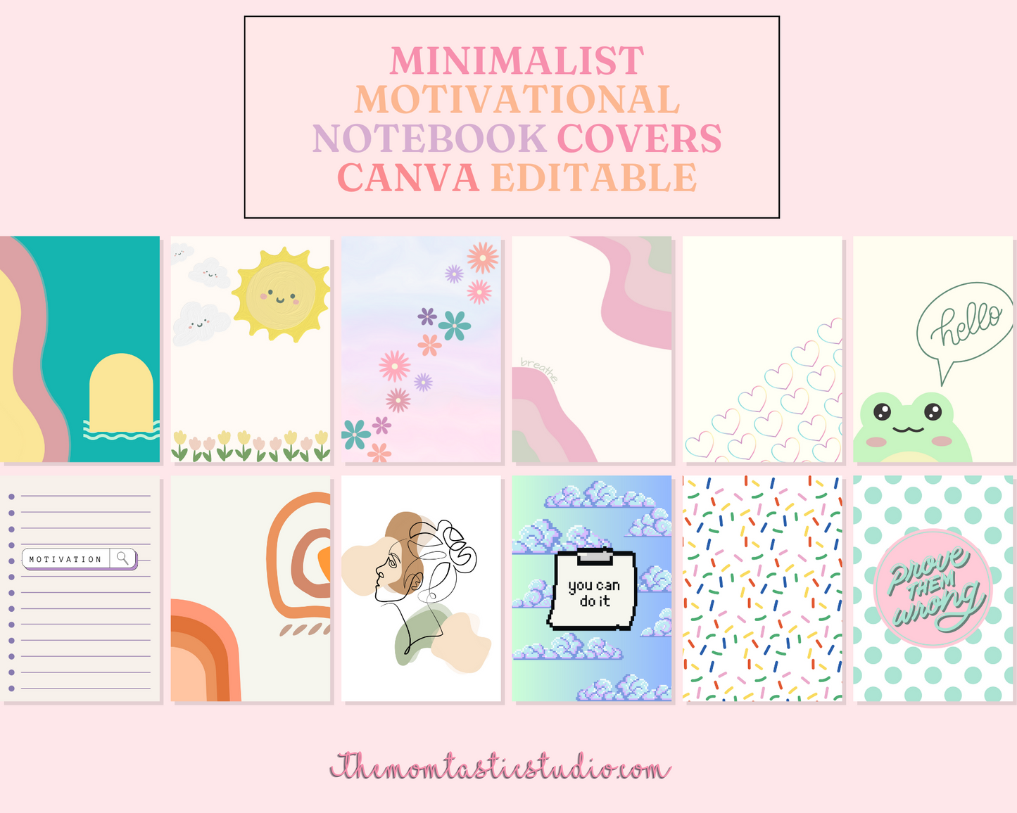 Motivational Pastel Notebook Covers – Instant Download – Canva Editable - Notebook Cover - Commercial Use