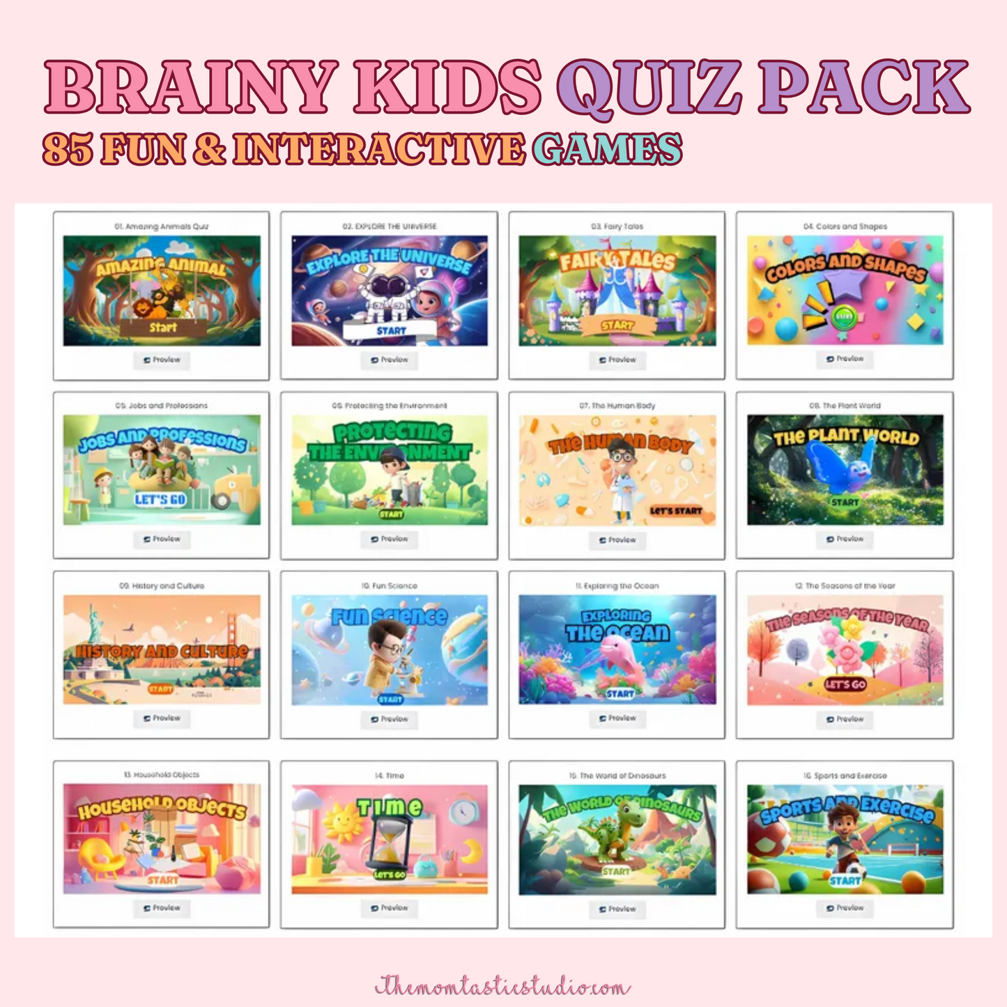 Brainy Kids Quiz Pack Canva Templates – Instant Download – PLR (Rights to Resell)