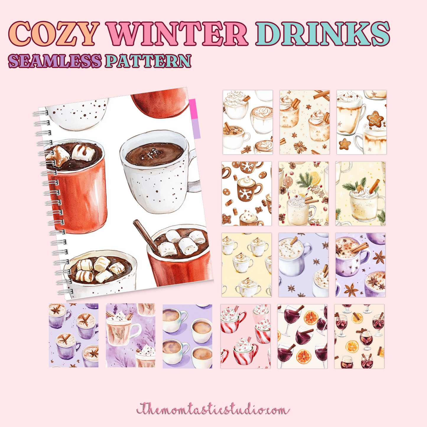 Cozy Winter Drinks Seamless Pattern for Commercial Use, Digital Paper - 300 DPI