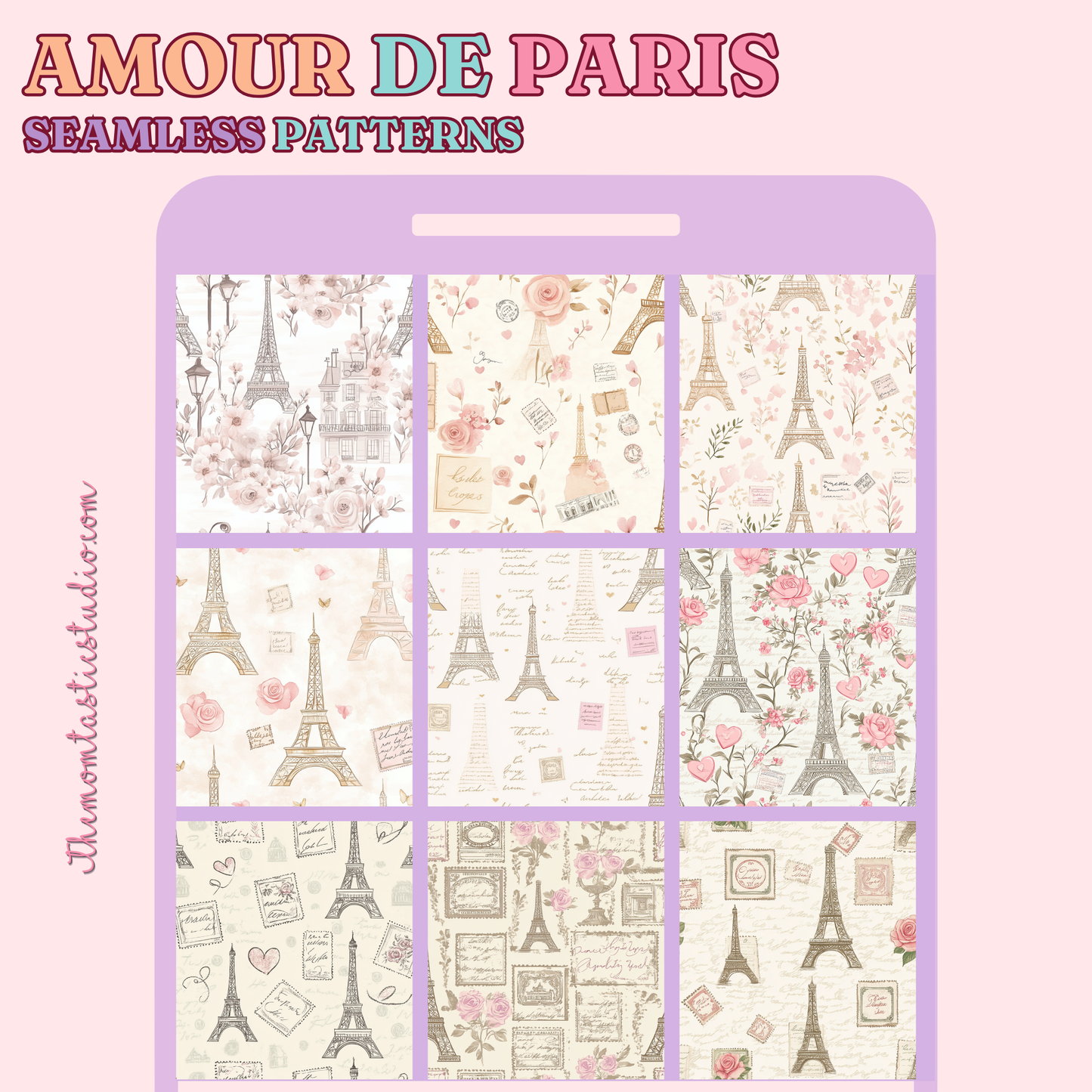 Amour de Paris Seamless Patterns for Commercial Use, Digital Paper - 300 DPI