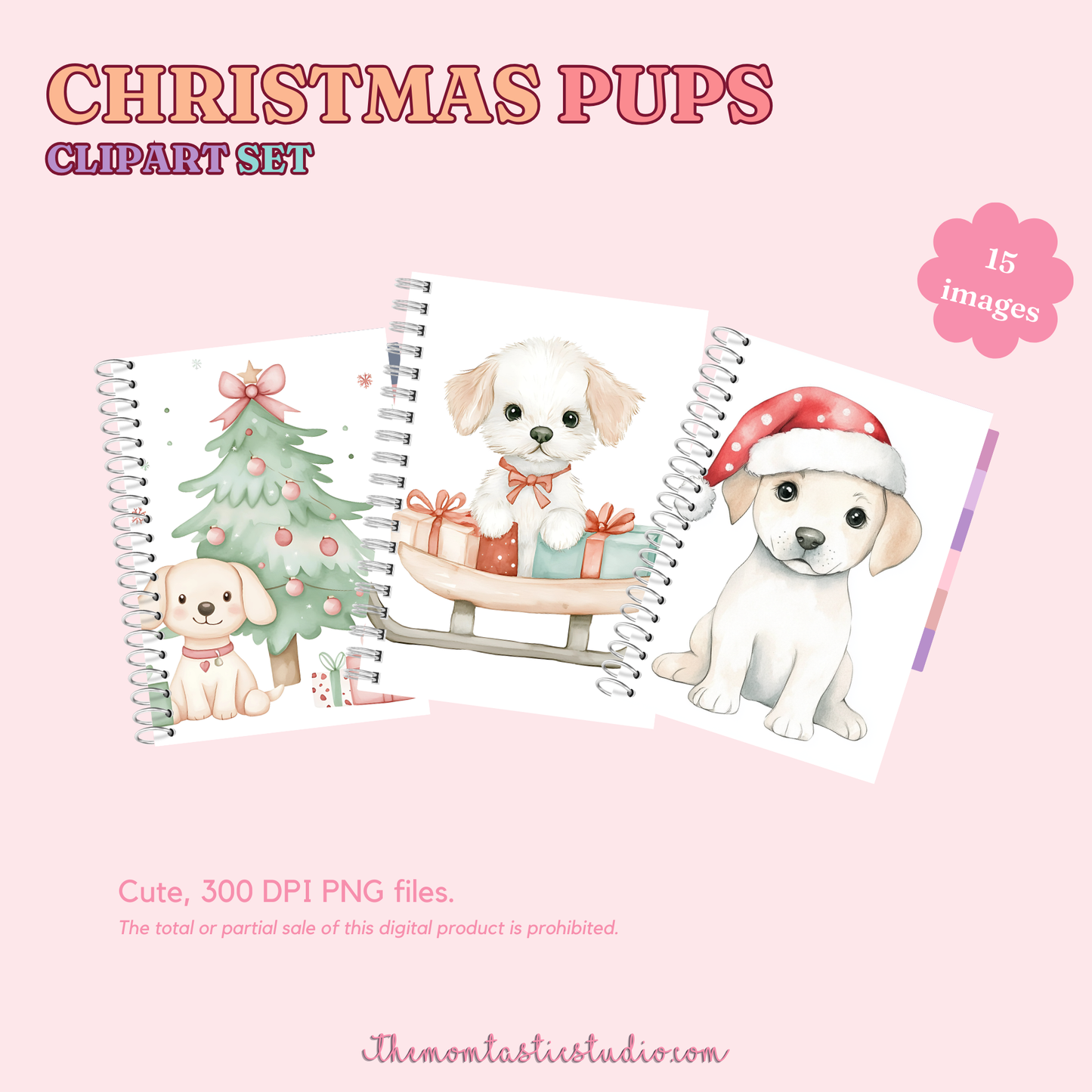 Christmas Pups Clipart Set - 300 DPI – Instant Download – Commercial Use (Transparent Files)