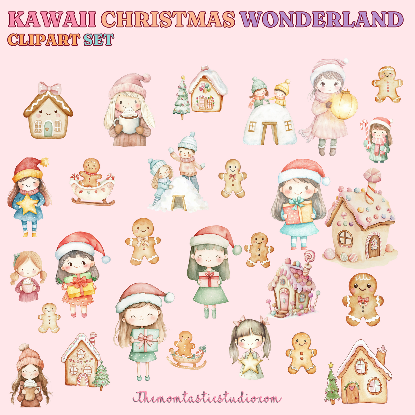 Kawaii Christmas Wonderland Clipart Set - 300 DPI – Instant Download – Commercial Use (Transparent Files)