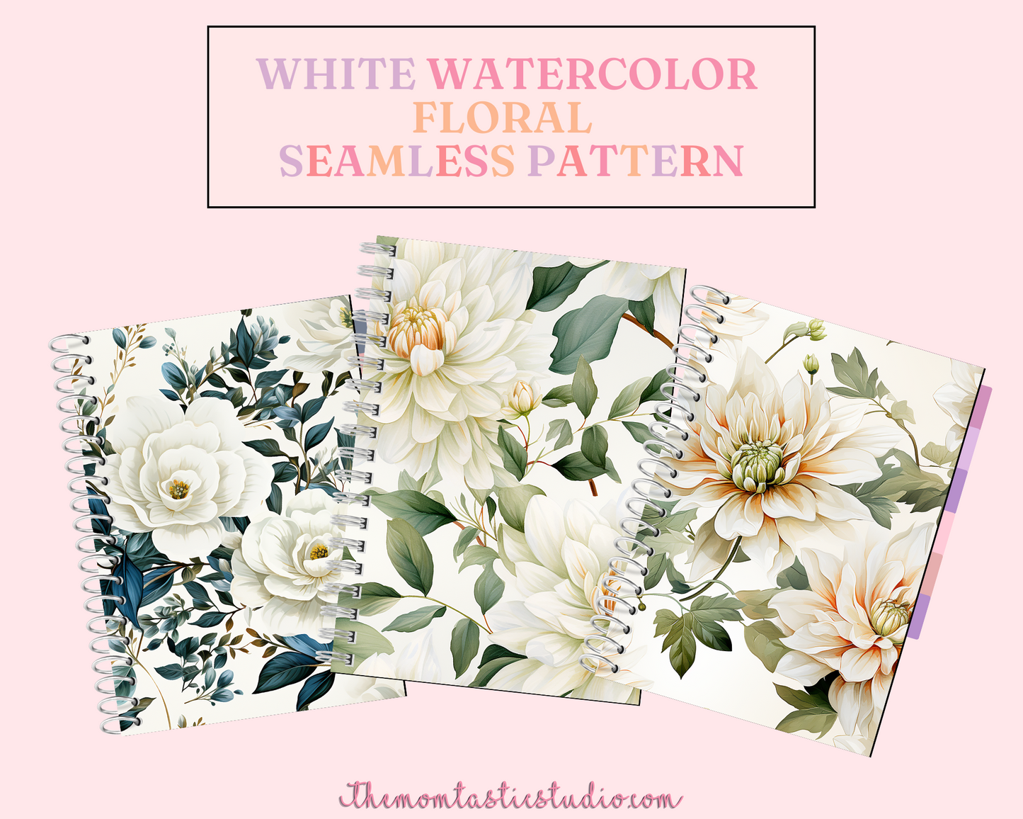 White Watercolor Floral Seamless Pattern, Watercolor Pattern for Commercial Use