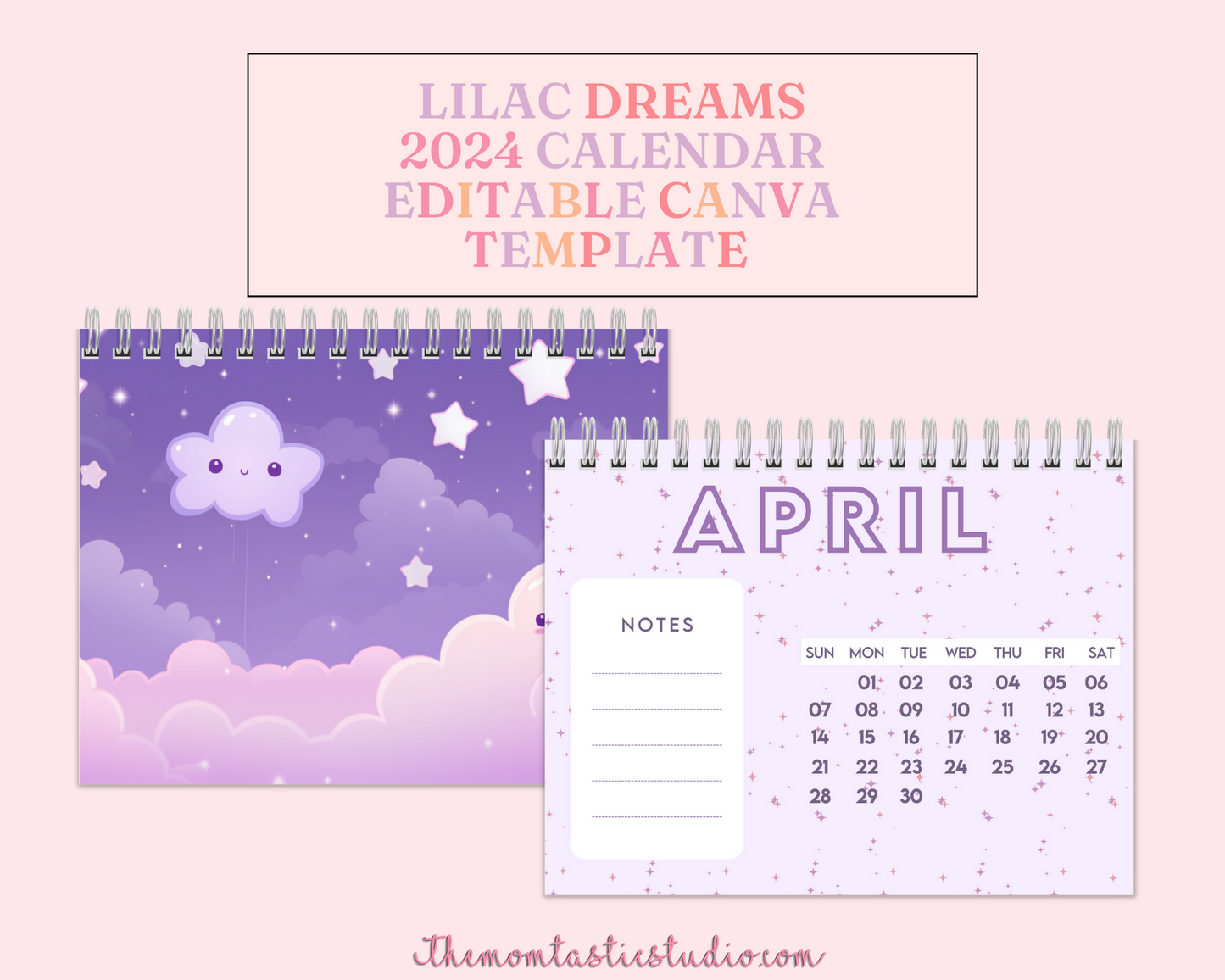 2024 Template | Lilac Dreams Calendar Printable | Canva Editable | Commercial Use