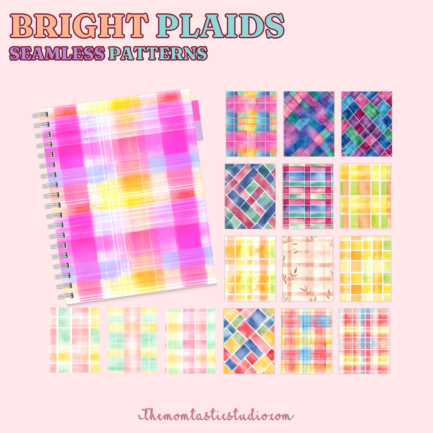 Bright Plaids Seamless Patterns for Commercial Use, Digital Paper - 300 DPI