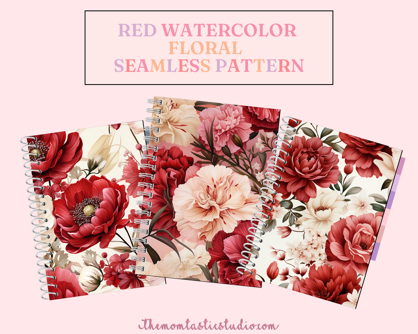 Red Watercolor Floral Seamless Pattern, Watercolor Pattern for Commercial Use