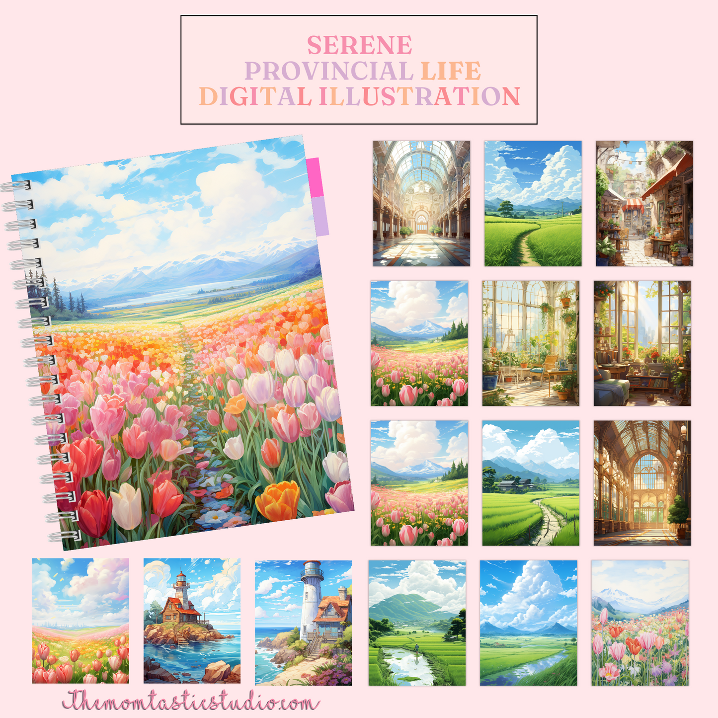 Serene Provincial Life Digital Illustration 300DPI – Instant Download – Commercial Use