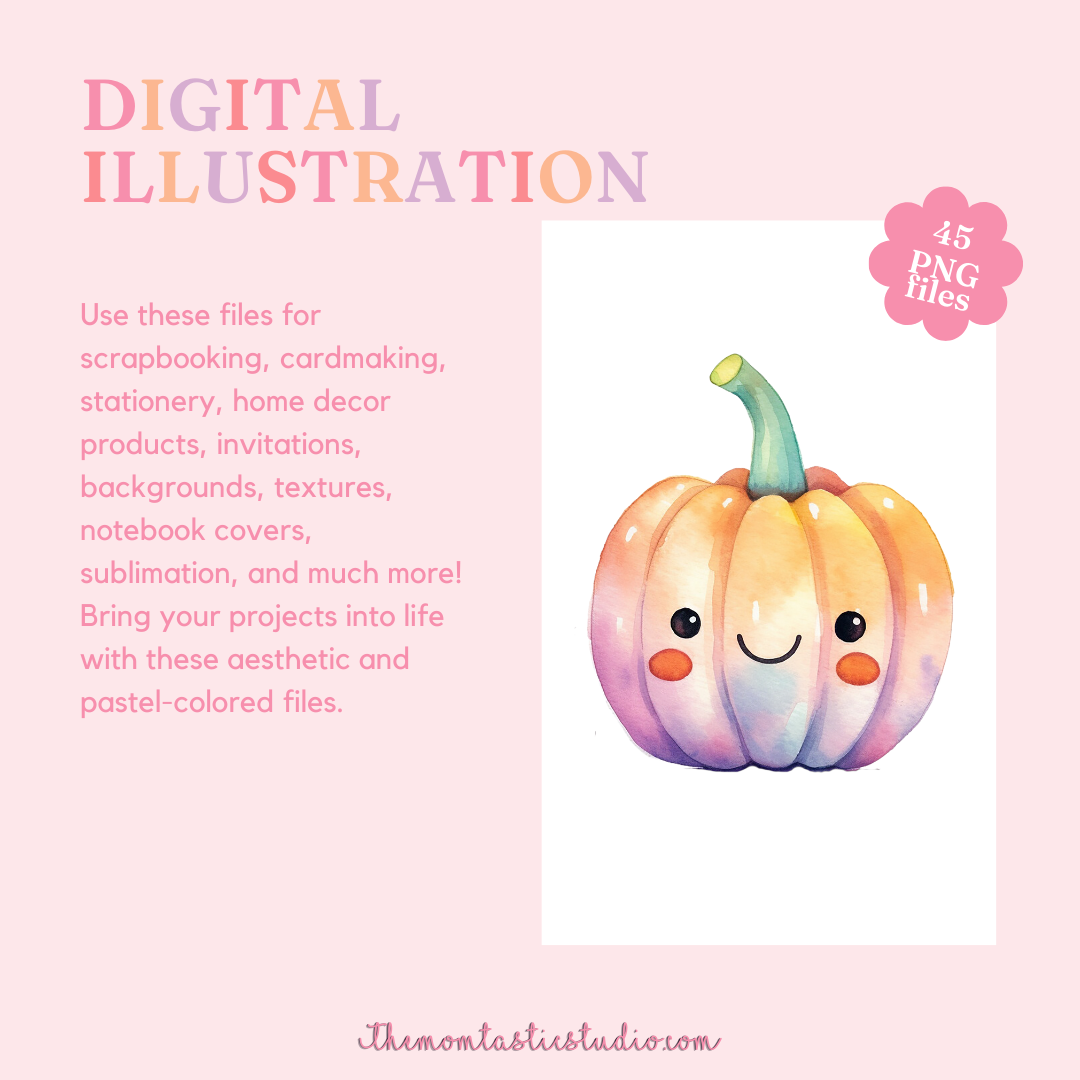 Halloween Pastel Watercolor Cliparts – High-Quality PNG - Transparent Background - Commercial Use