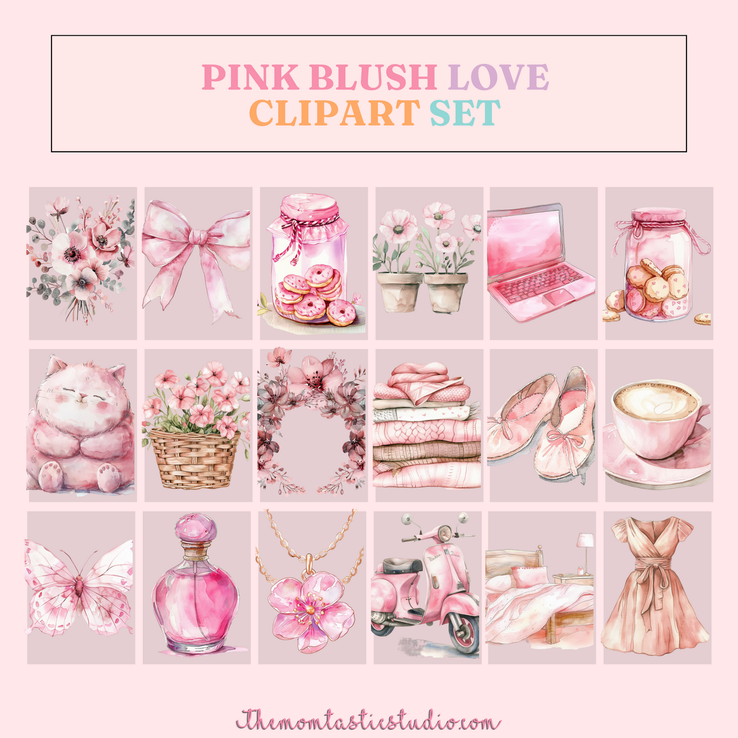 Pink Blush Love – Clipart Set - High-Quality PNG - Transparent Background - Commercial Use