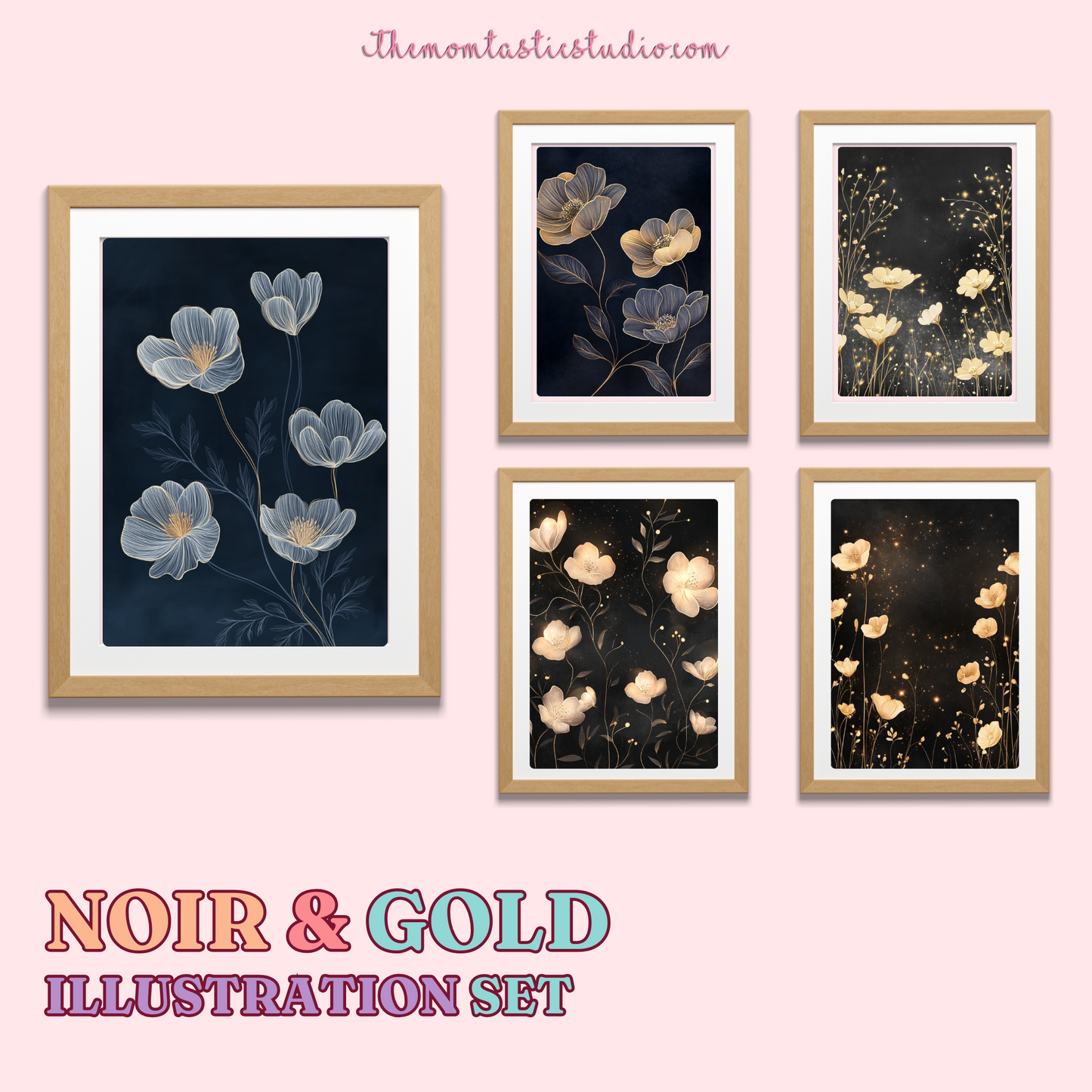 Noir & Gold Illustration Set - 300 DPI – Instant Download – Commercial Use