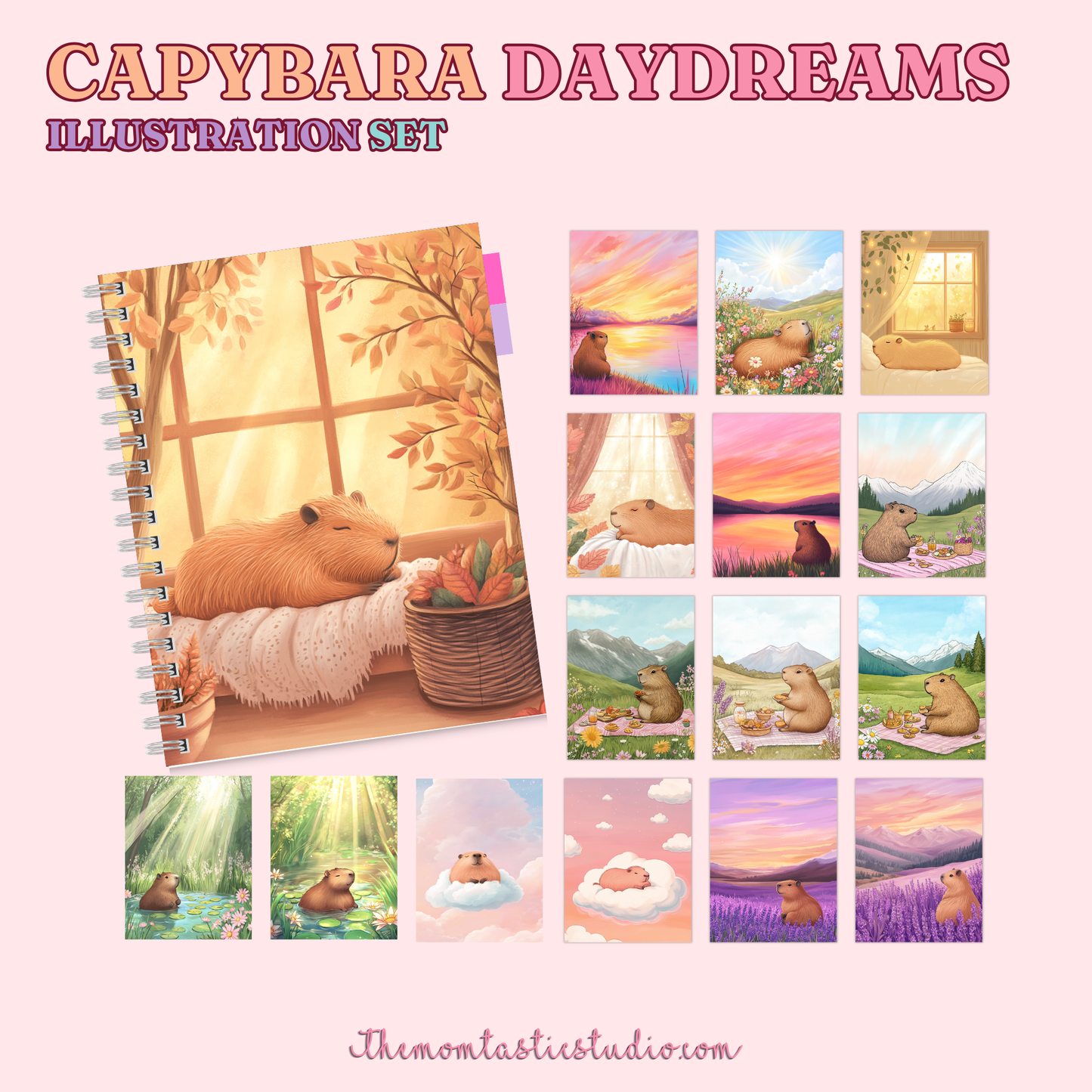 Capybara Daydreams Illustration Set - 300 DPI – Instant Download – Commercial Use