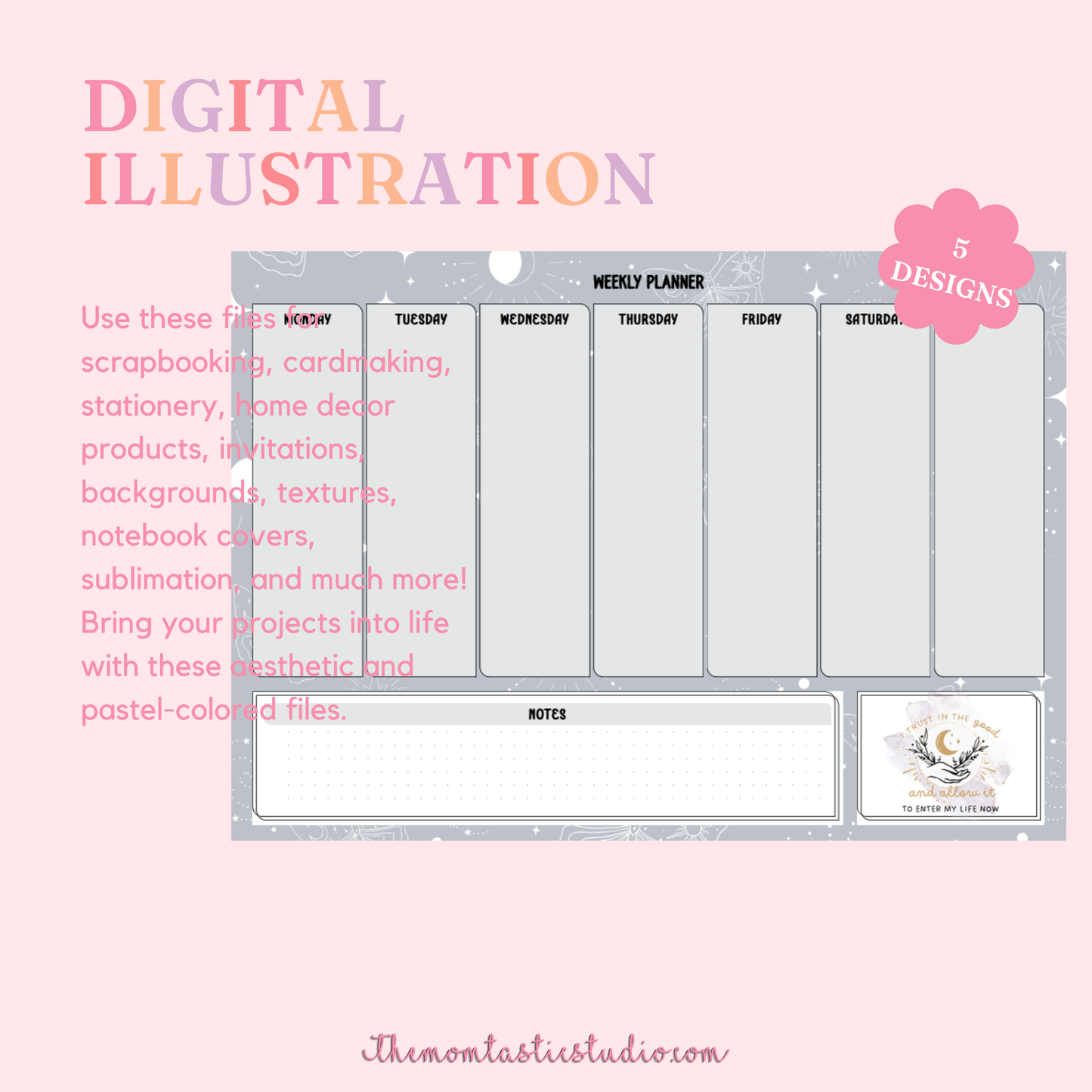 Celestial Weekly Desk Planner - PDF File Only (A4 LANDSCAPE) - Commercial Use