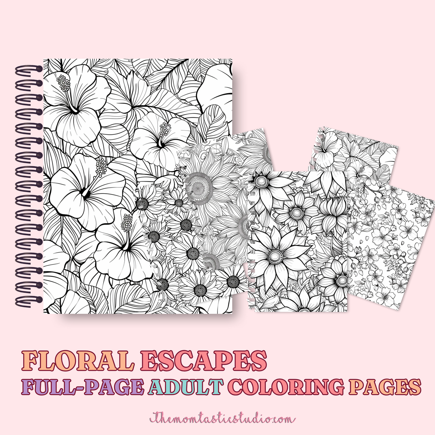Floral Escapes Adult Coloring Pages Pack – Digital Template –  Commercial Use
