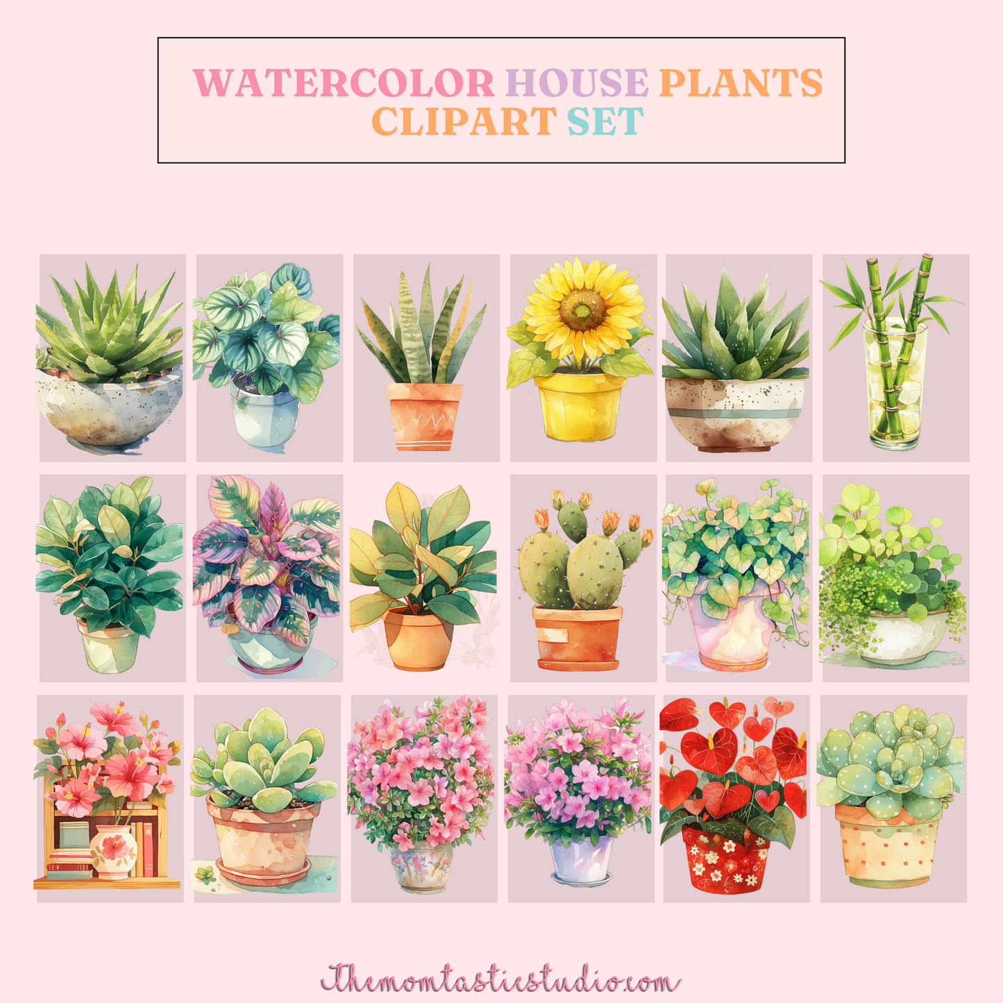 Watercolor House Plants – Clipart Set - Planner Sticker - High-Quality PNG - Transparent Background - Commercial Use