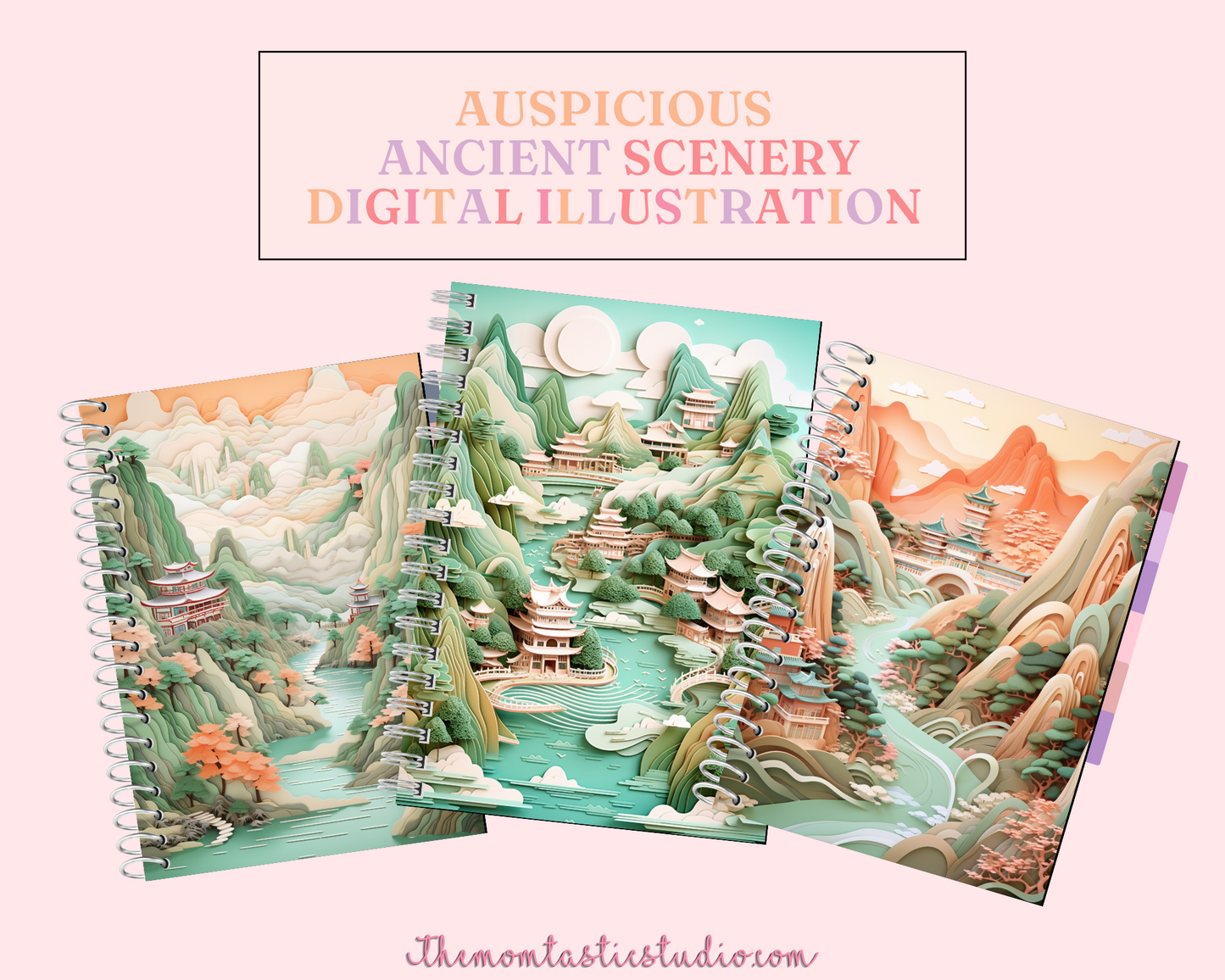 Auspicious Ancient Scenery Digital Illustration – Instant Download – Commercial Use