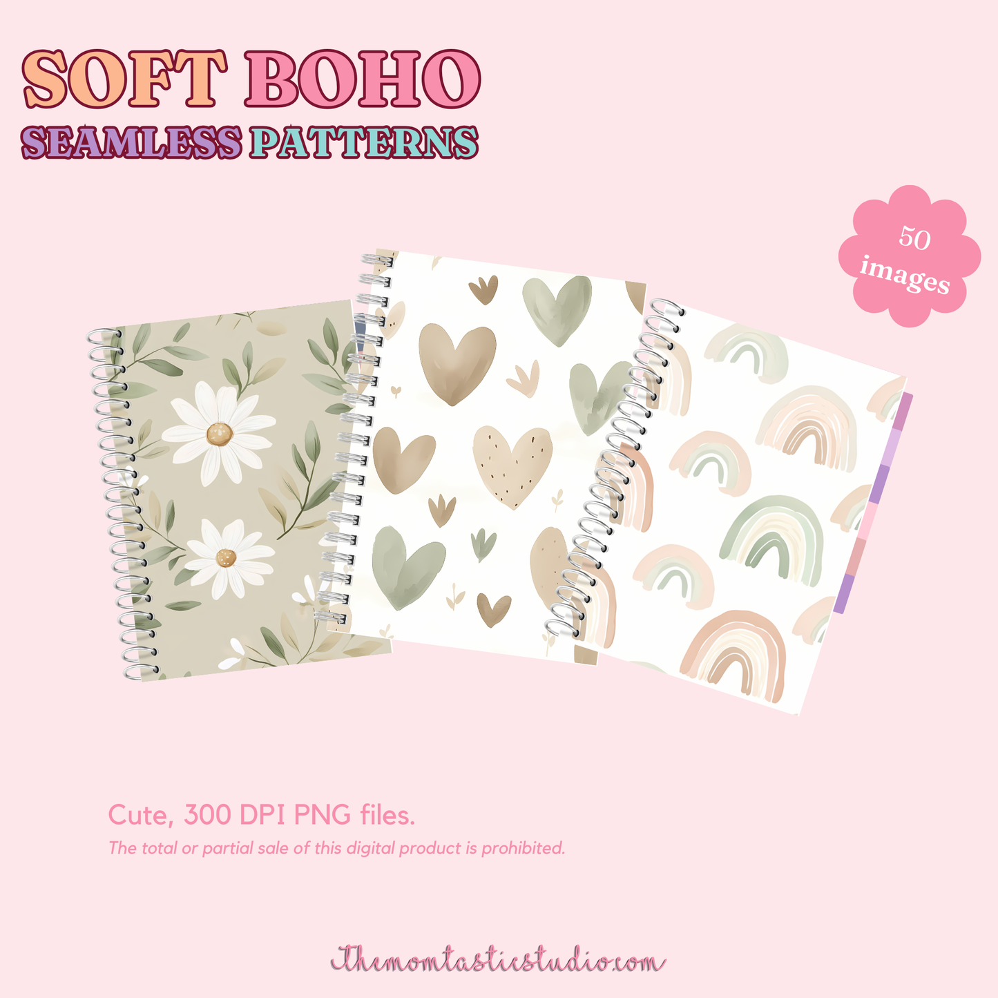 Soft Boho Seamless Patterns for Commercial Use, Digital Paper - 300 DPI