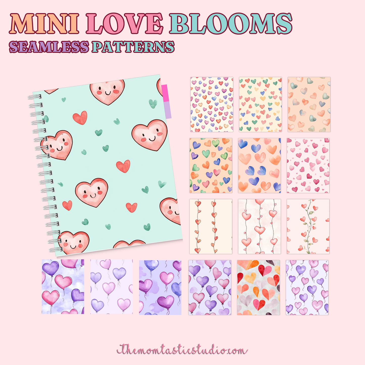 Mini Love Blooms Seamless Patterns for Commercial Use, Digital Paper - 300 DPI