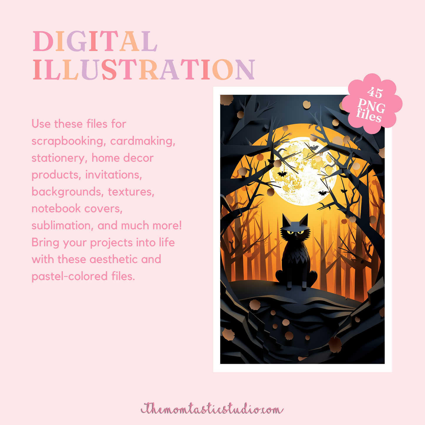 Tricks, Treats and Tales - Halloween Digital Illustration | Commercial Use | Spooky | For Notebooks, Chipbags, Sublimation