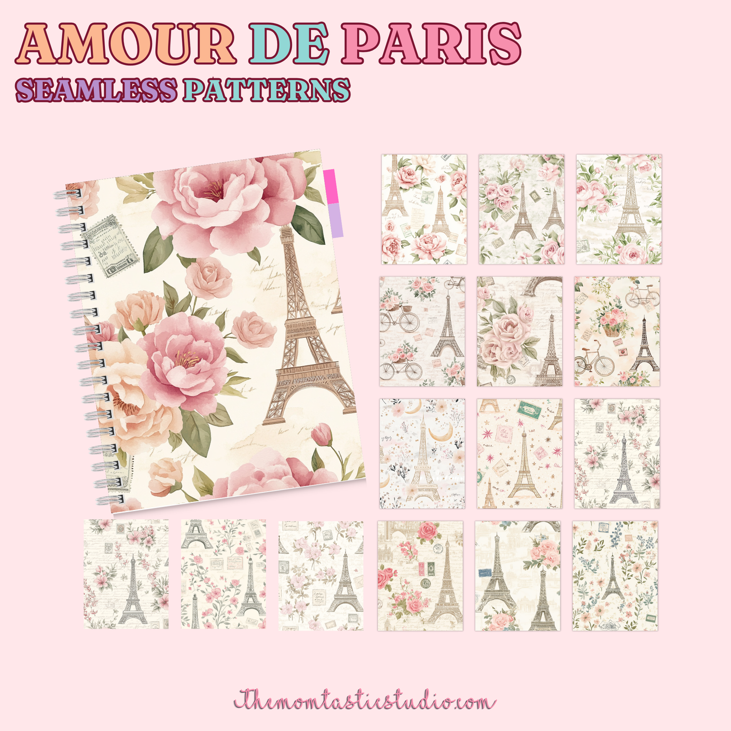 Amour de Paris Seamless Patterns for Commercial Use, Digital Paper - 300 DPI