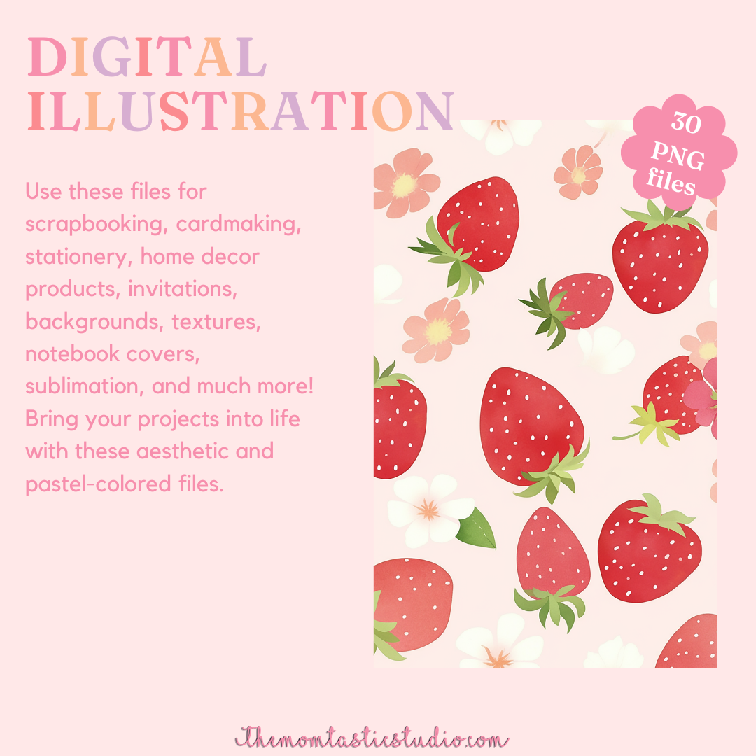 Watercolor Strawberry Love Pattern for Commercial Use, Digital Paper