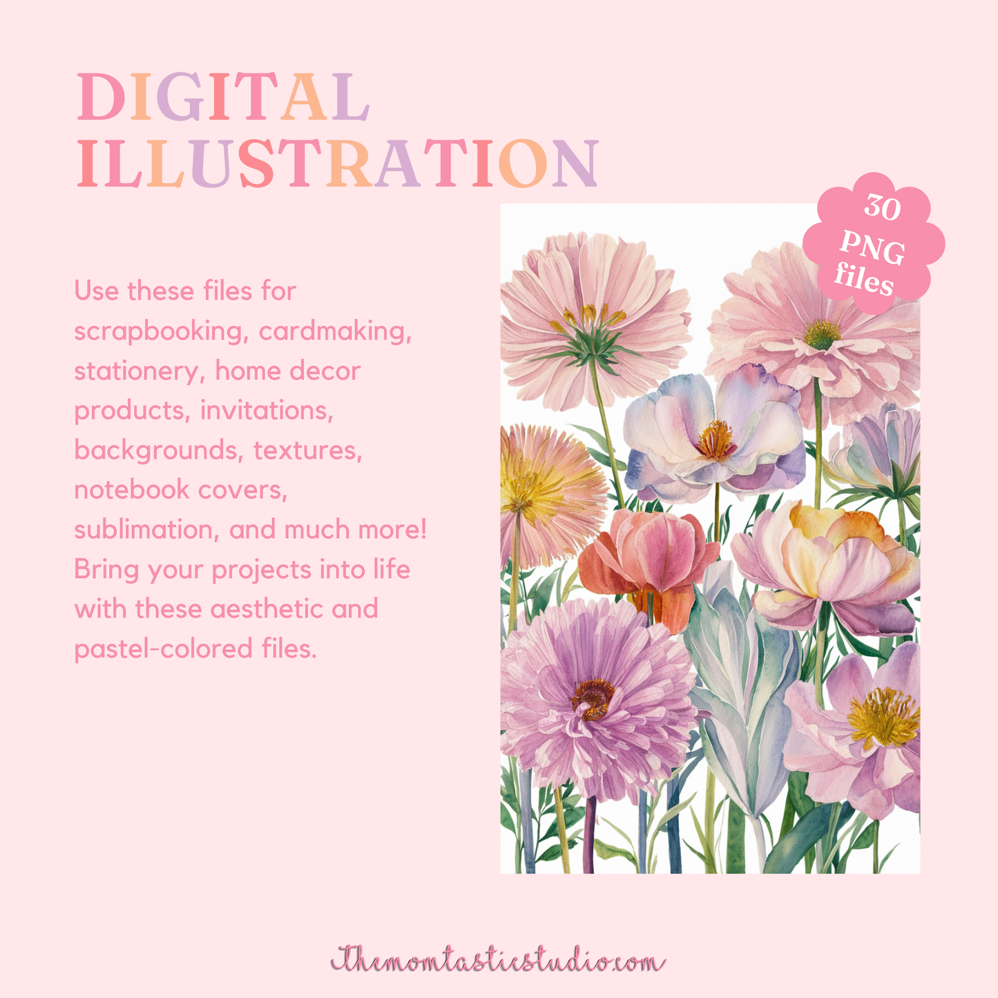 Flowers in Bloom Illustration - 300 DPI – Instant Download – Commercial Use