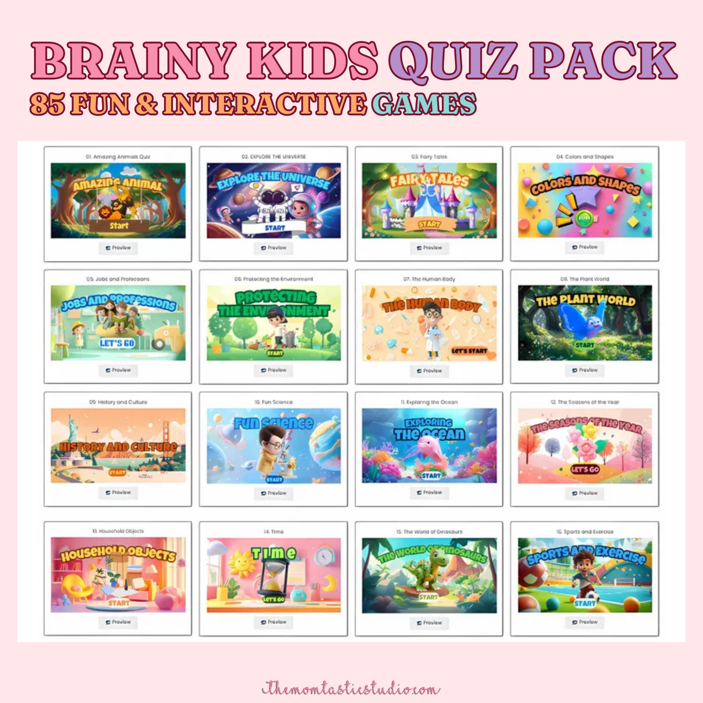 Brainy Kids Quiz Pack Canva Templates – Instant Download – PLR (Rights to Resell)