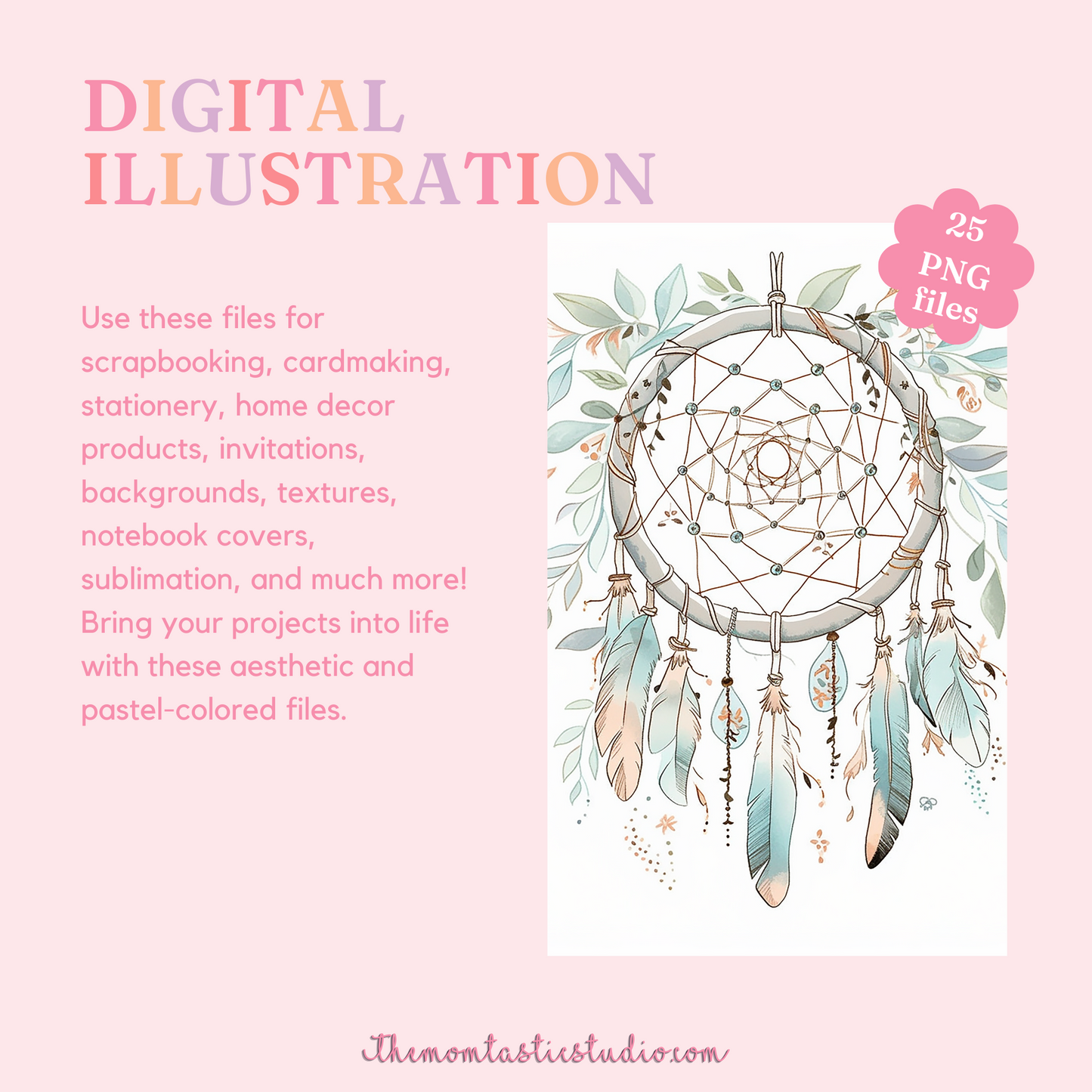 Boho Dreamcatcher Digital Illustration 300DPI – Instant Download – Commercial Use