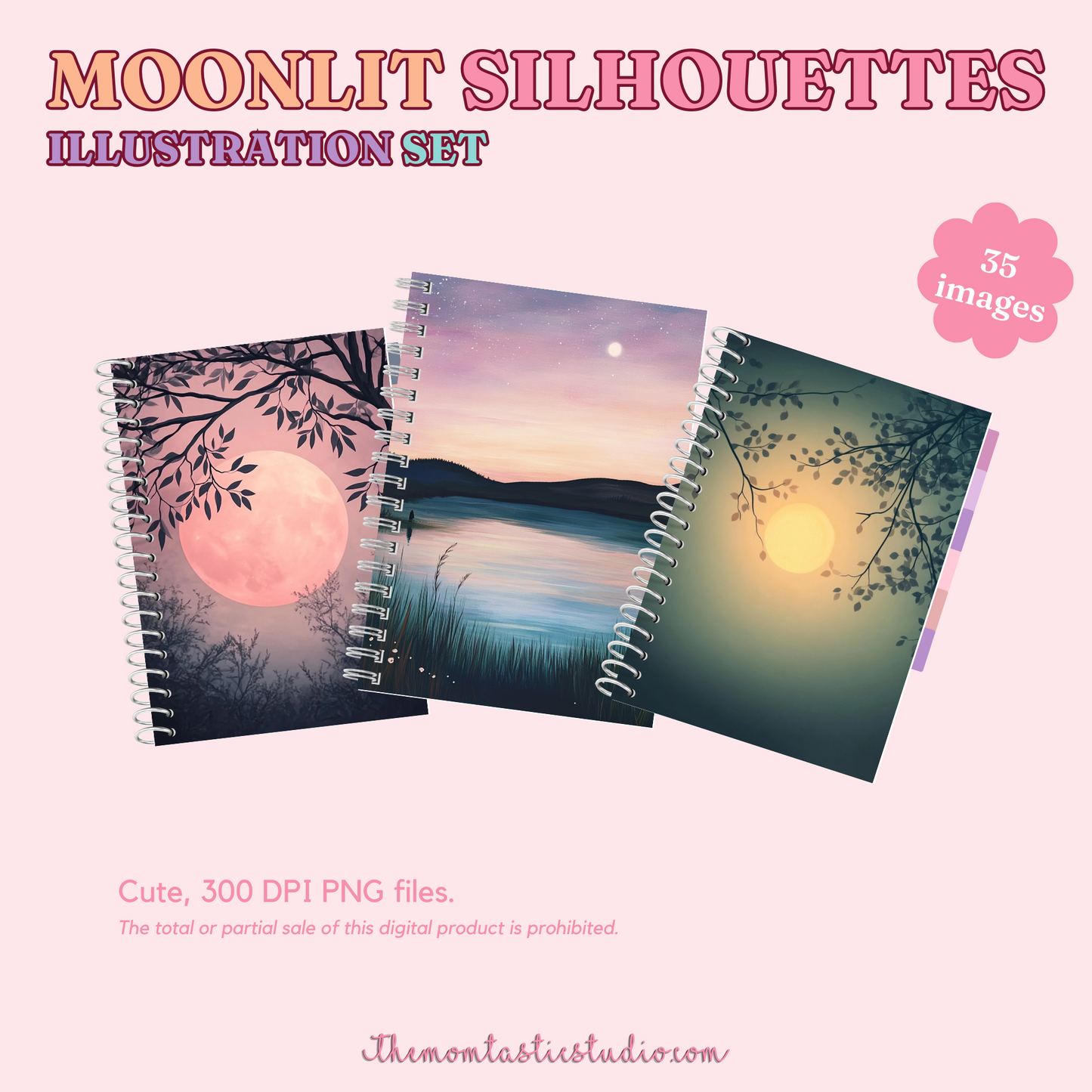 Moonlit Silhouettes Illustration Set - 300 DPI – Instant Download – Commercial Use