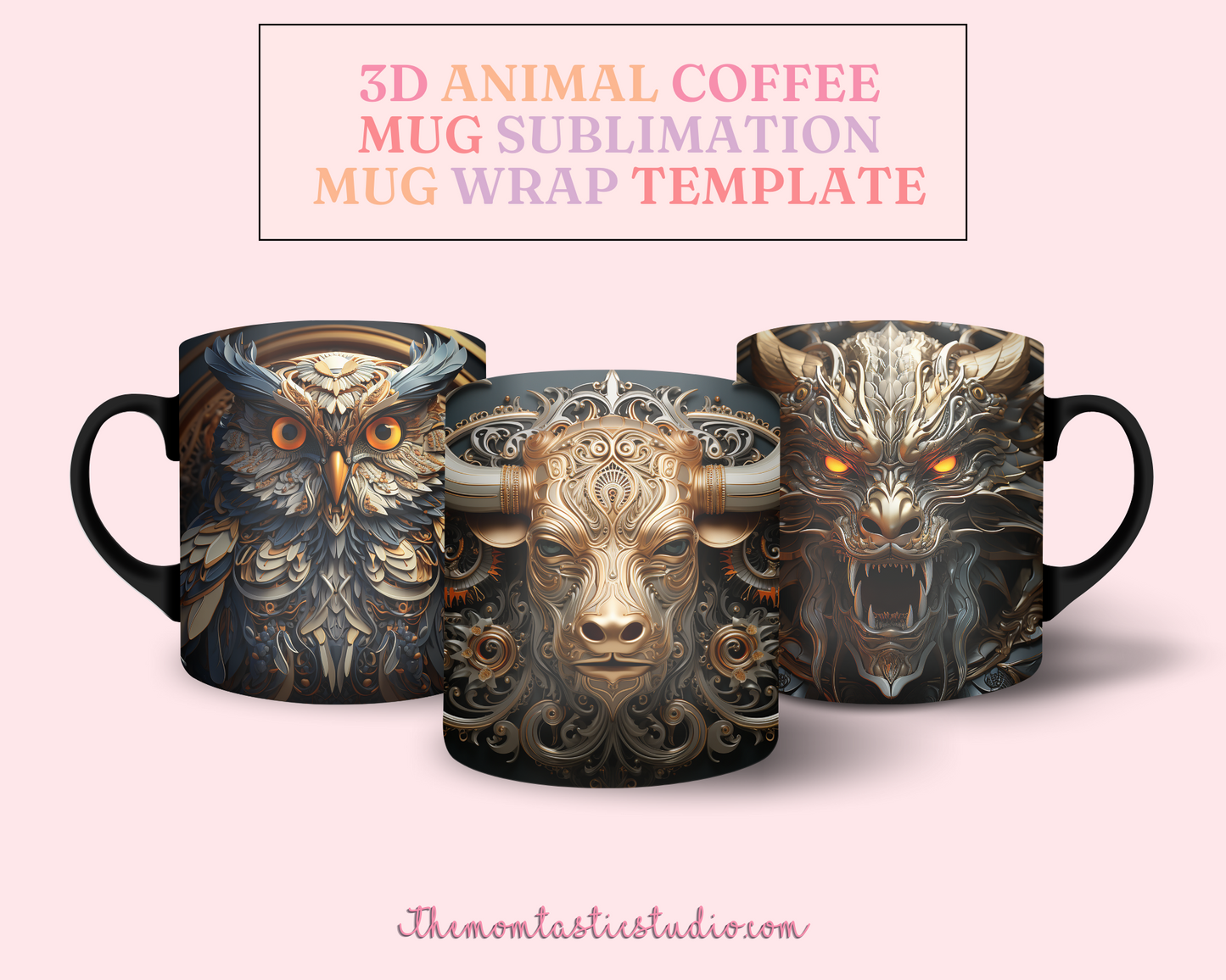 3D Animal Mug Wrap (11OZ and 15OZ) - Commercial Use, 14 Designs, Animal Mug, Sublimation Wrap﻿