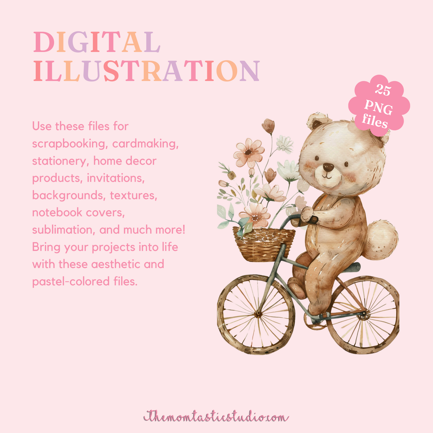 Teddy and Springtime – Clipart Set - High-Quality PNG - Transparent Background - Commercial Use