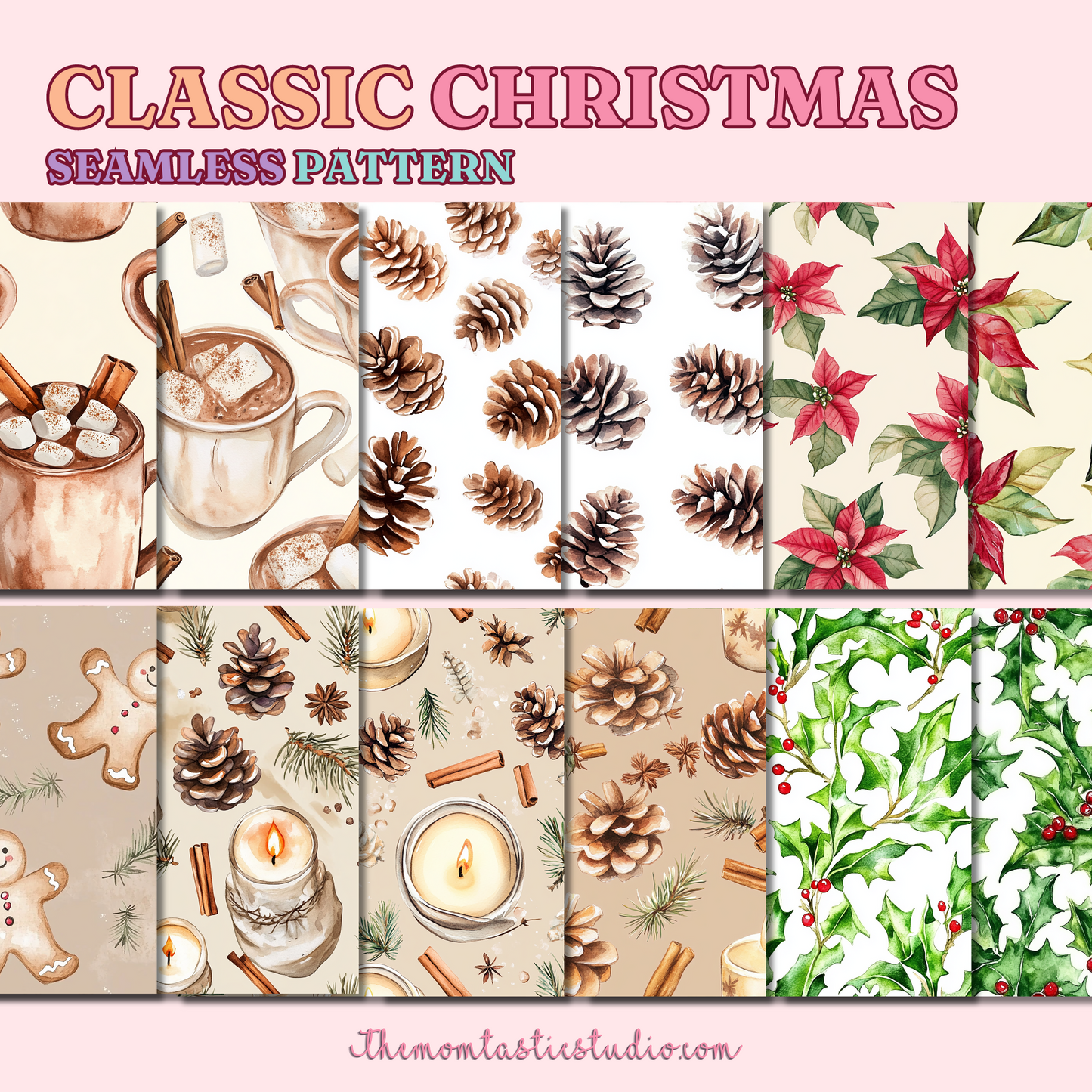 Classic Christmas Seamless Pattern for Commercial Use, Digital Paper - 300 DPI