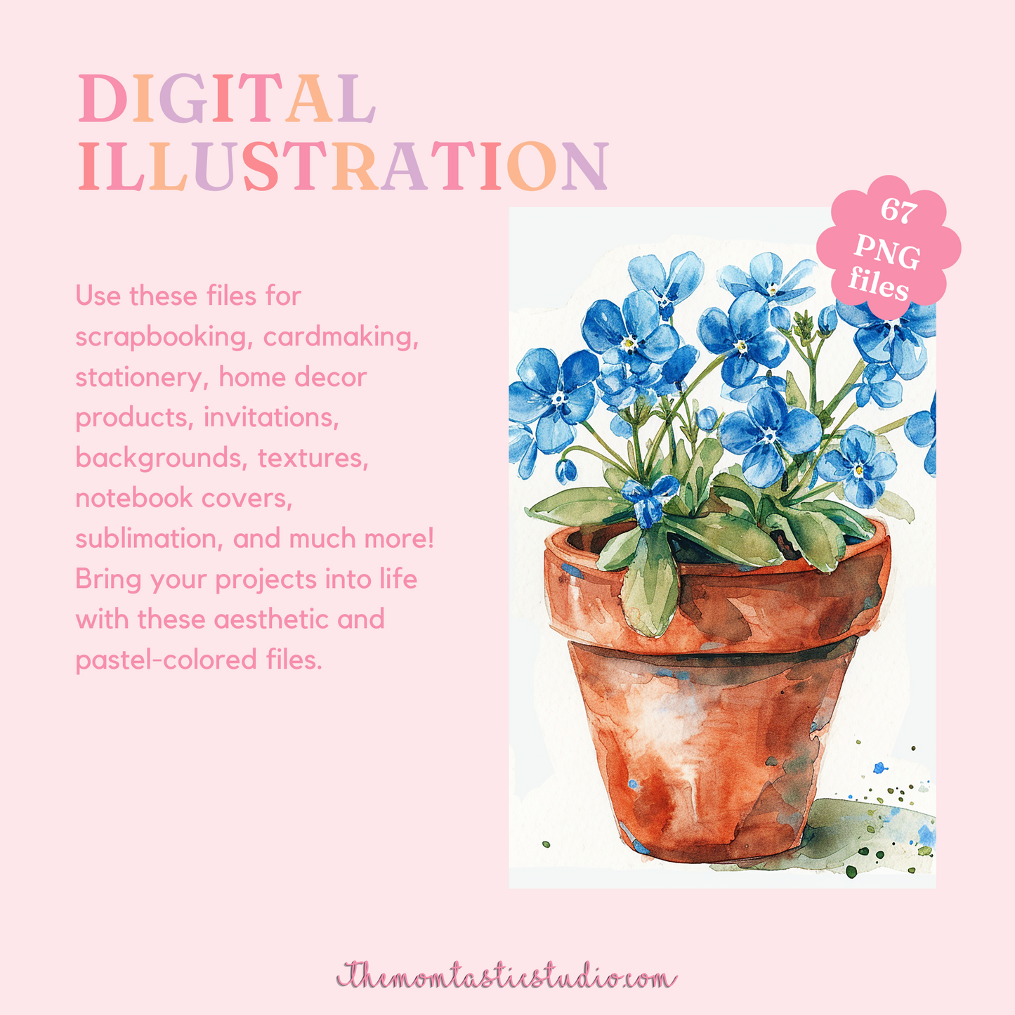 Pots and Plants Watercolor Digital Illustration 300DPI – Instant Download – Commercial Use