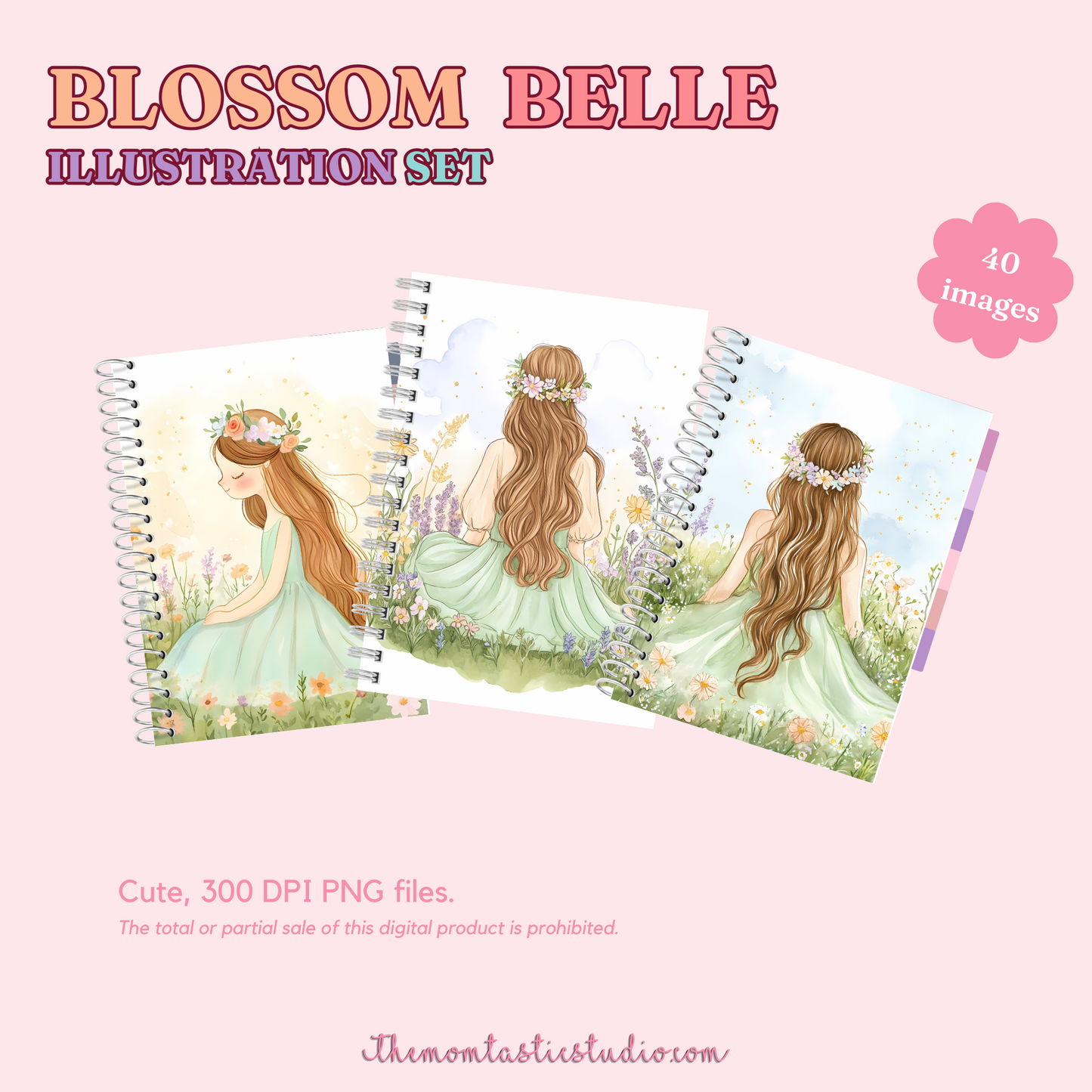 Blossom Belle Illustration Set - 300 DPI – Instant Download – Commercial Use