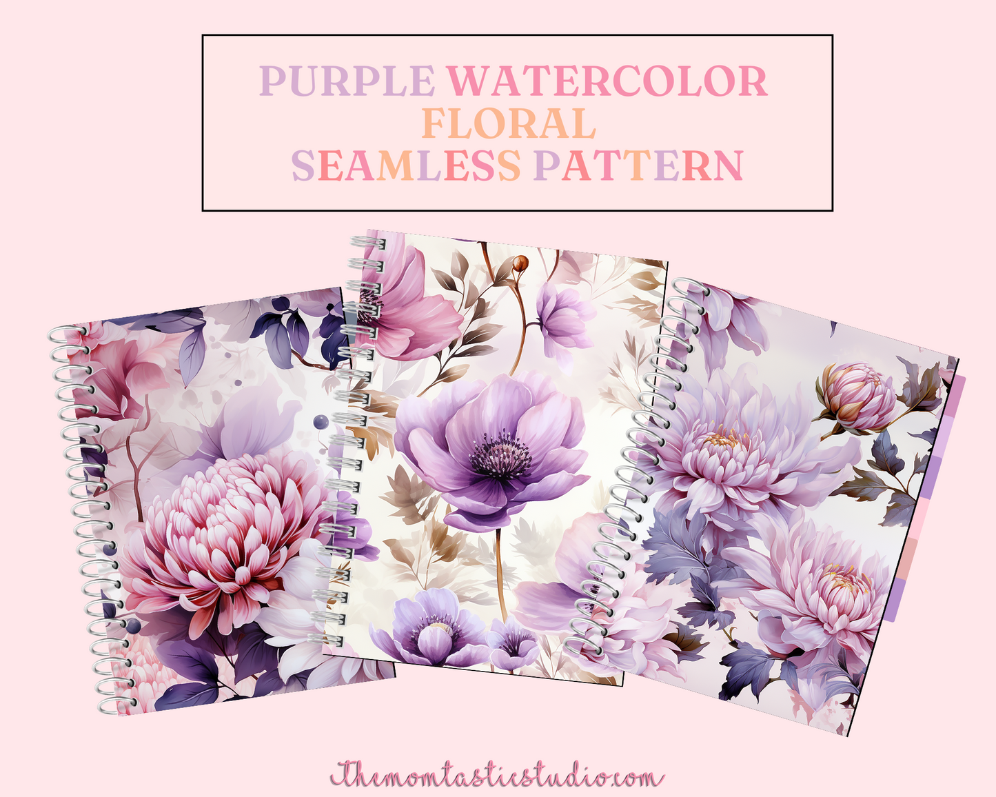 Purple Watercolor Floral Seamless Pattern, Watercolor Pattern for Commercial Use