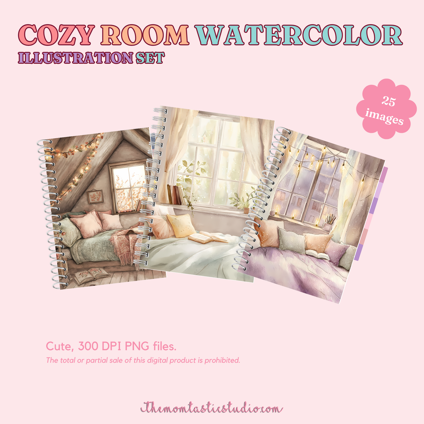 Cozy Room Watercolor Illustration Set - 300 DPI – Instant Download – Commercial Use