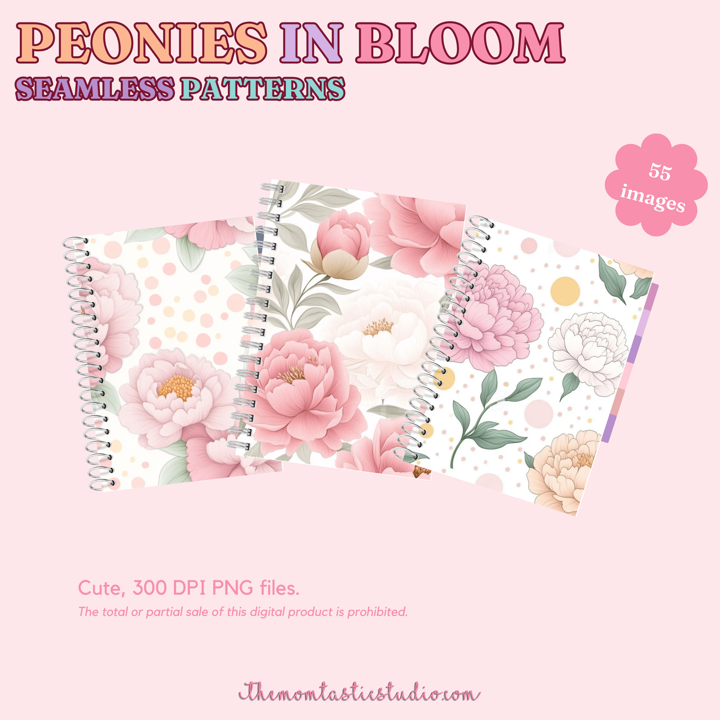 Peonies in Bloom Seamless Patterns for Commercial Use, Digital Paper - 300 DPI
