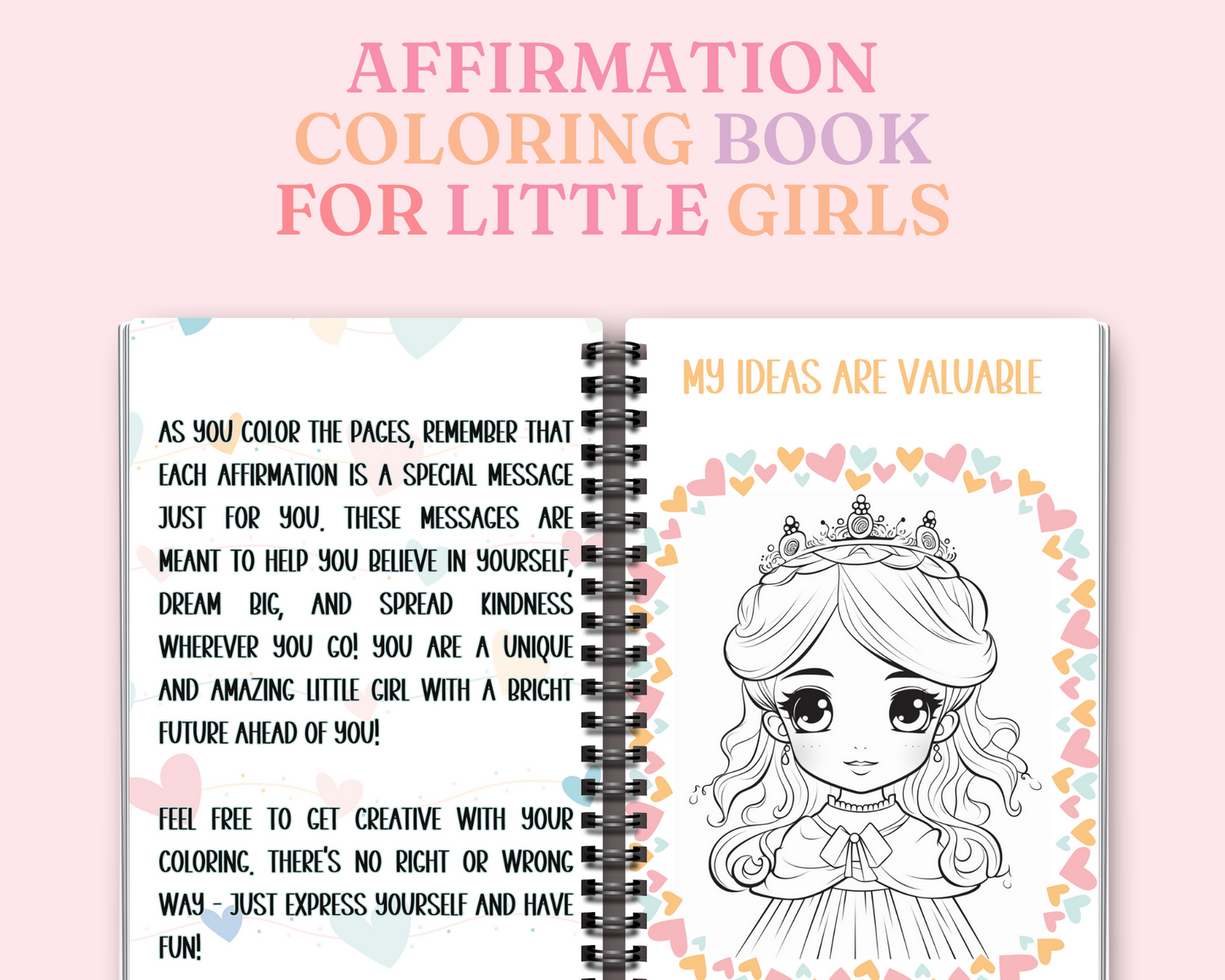 Affirmation Coloring Book for Little Girls – Digital Template – Empowering and Fun