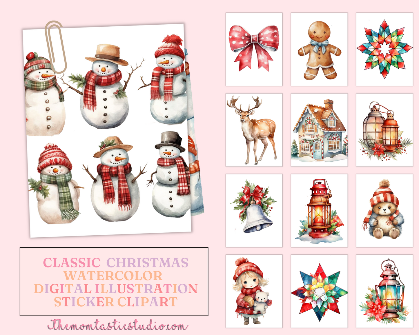 Classic Christmas Watercolor Cliparts – High-Quality PNG - Transparent Background - Commercial Use