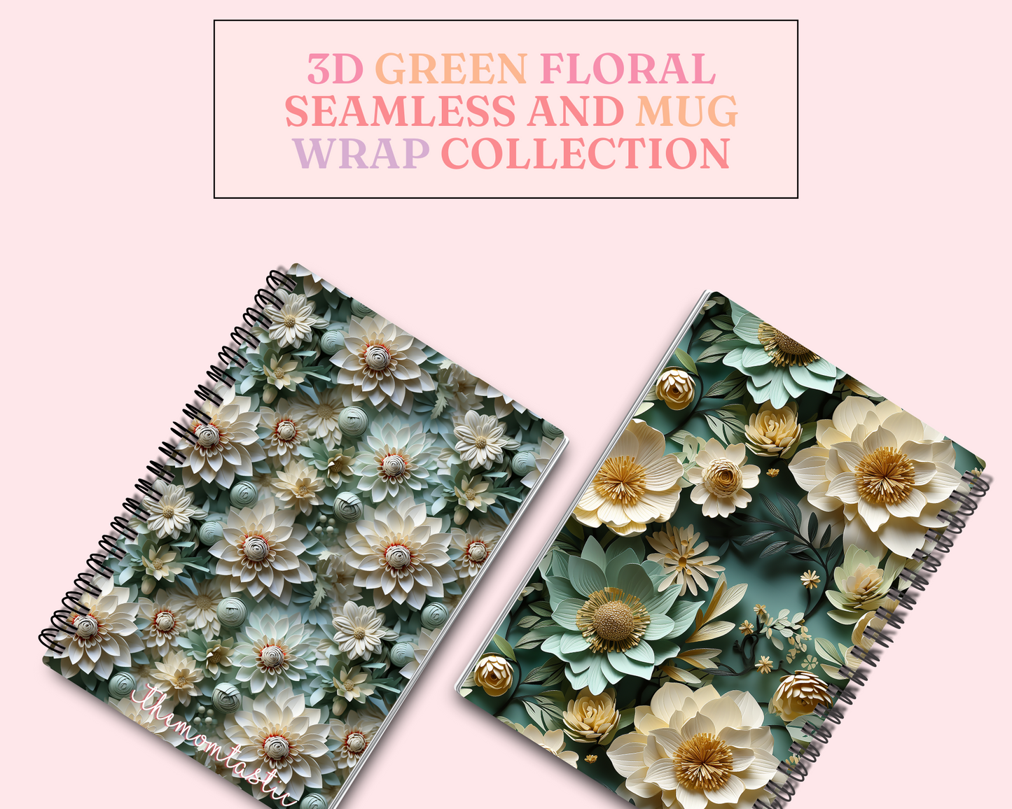 3D Green Floral (Seamless, A4, and Mug Wrap Format) - Commercial Use